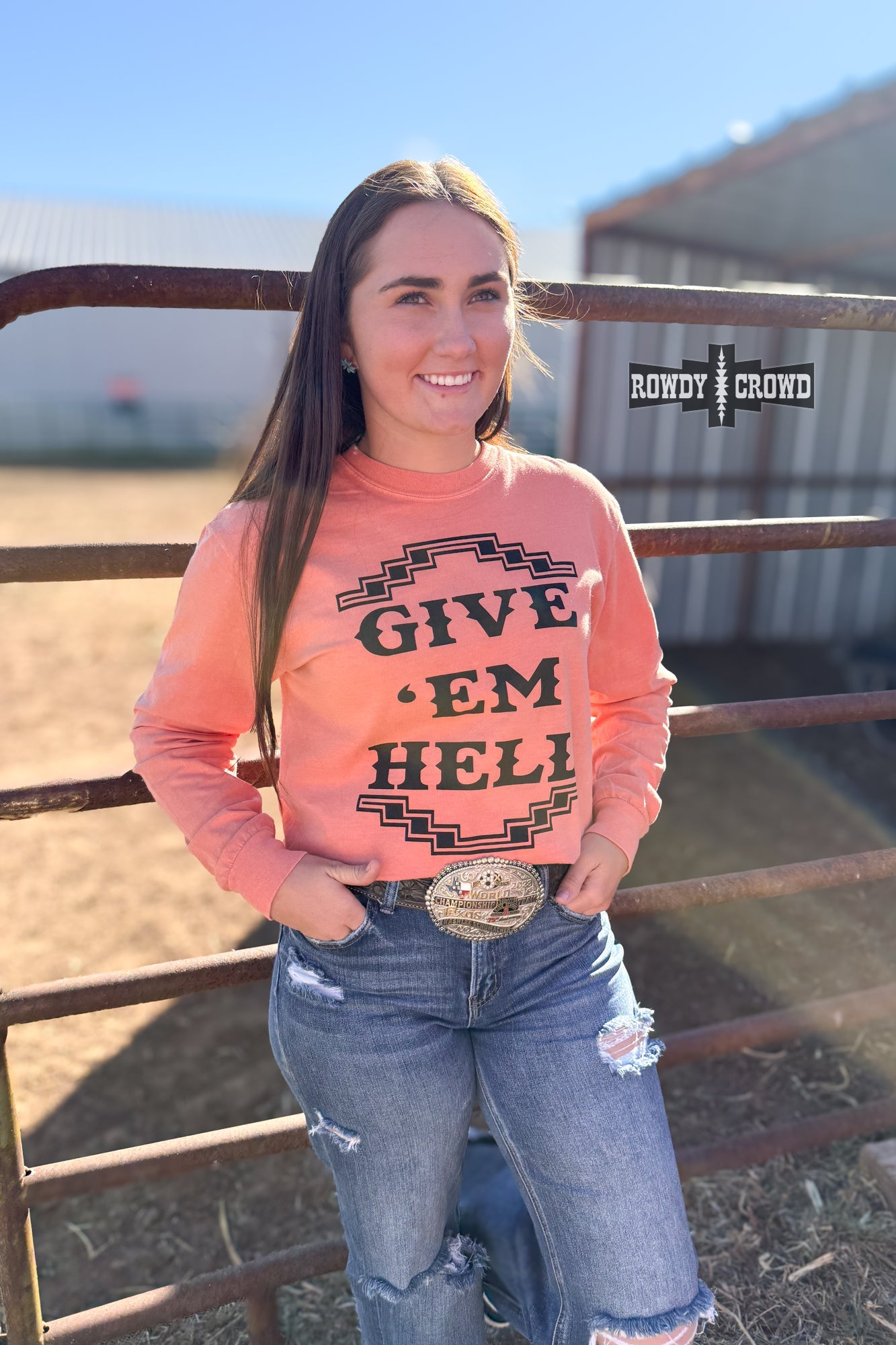 Give 'Em Hell Long Sleeve Tee Rowdy Crowd Clothing