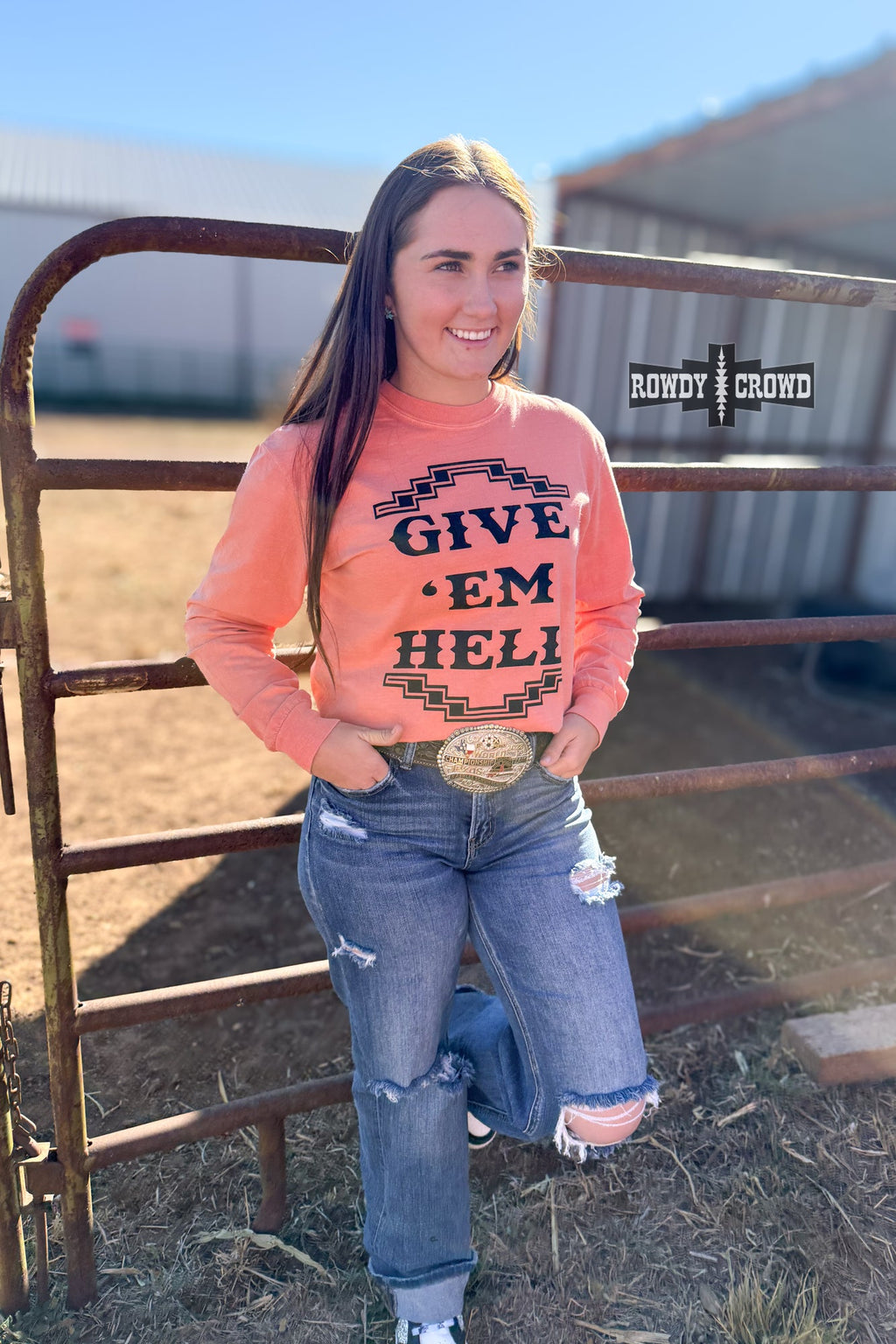 Give 'Em Hell Long Sleeve Tee Rowdy Crowd Clothing