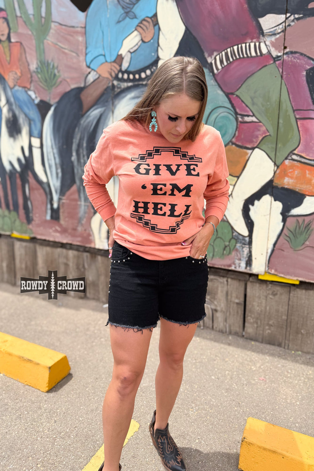 Give 'Em Hell Long Sleeve Tee Rowdy Crowd Clothing