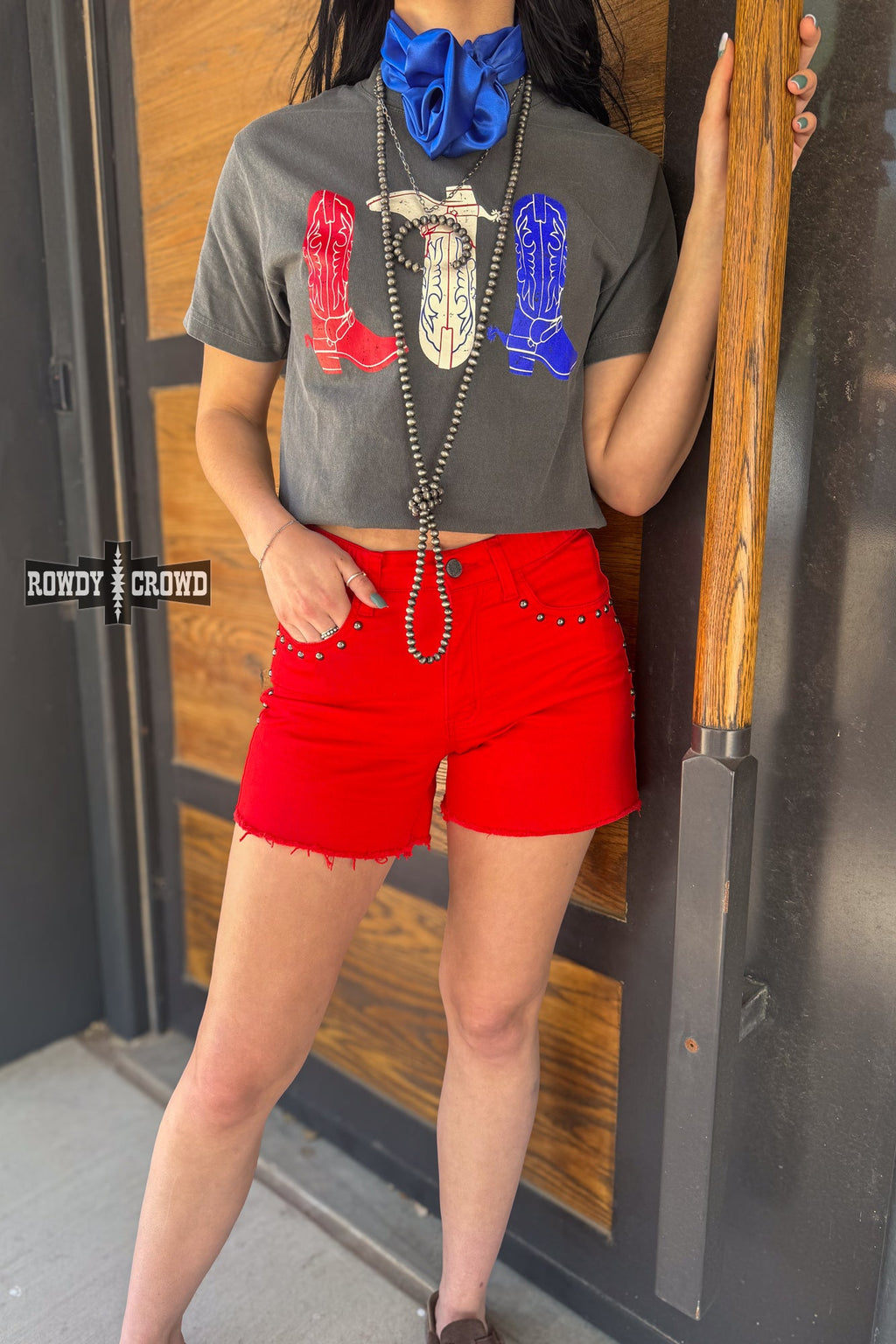 RED- Shenandoah Stud Shorts Rowdy Crowd Clothing