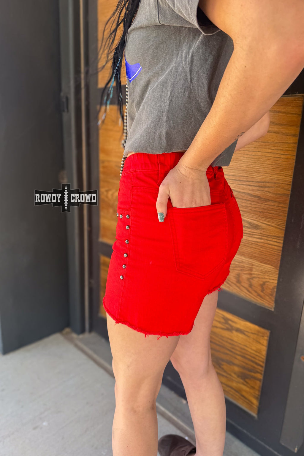 RED- Shenandoah Stud Shorts Rowdy Crowd Clothing