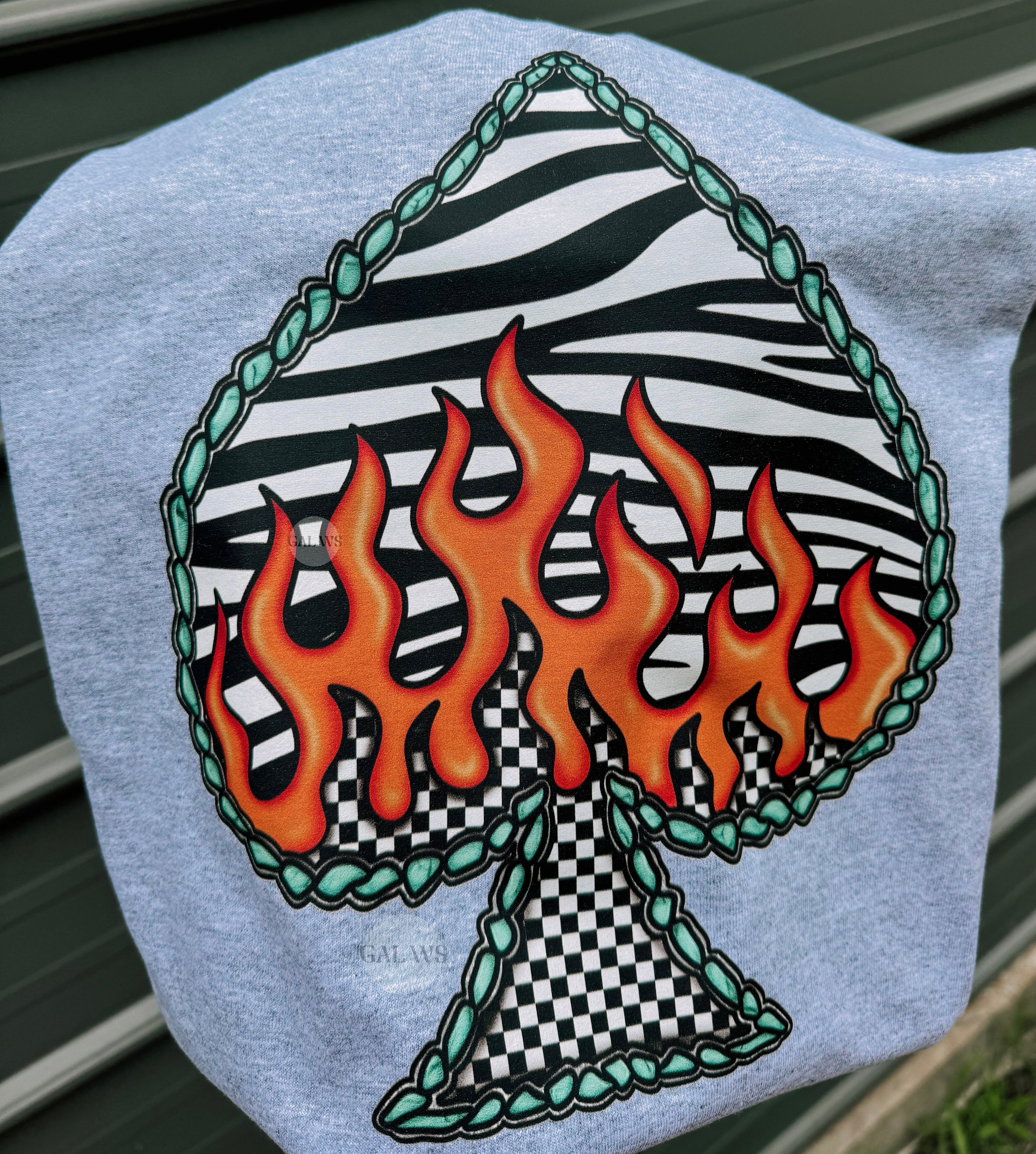 Zebra Flame Spade Turquoise Graphic Tee