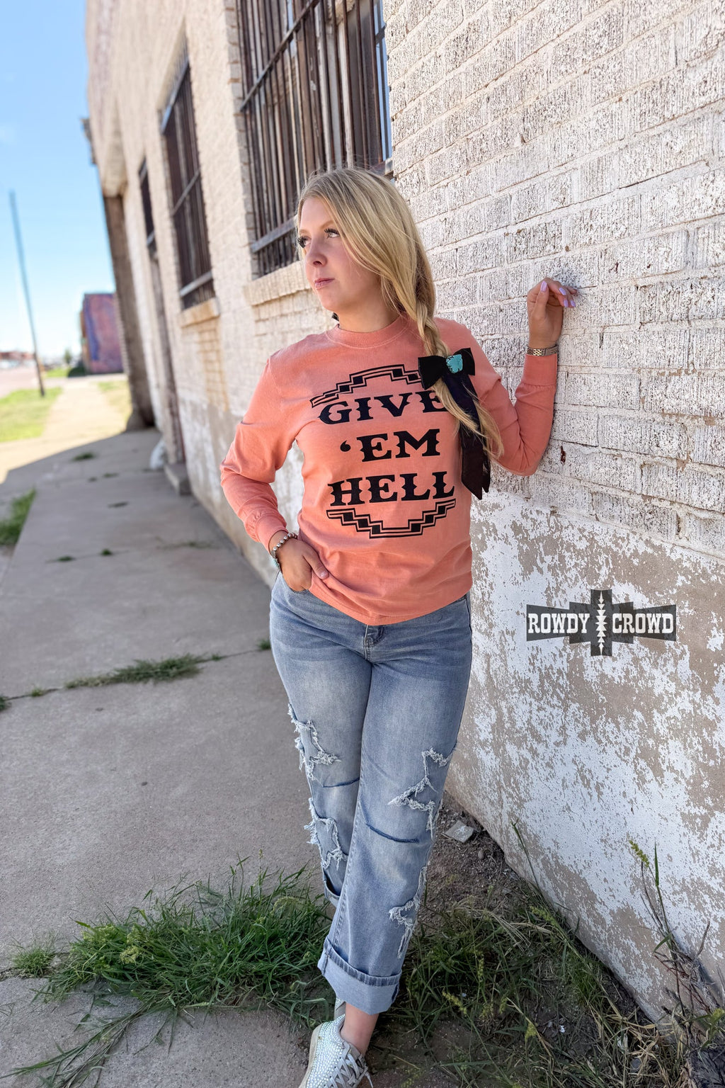 Give 'Em Hell Long Sleeve Tee Rowdy Crowd Clothing