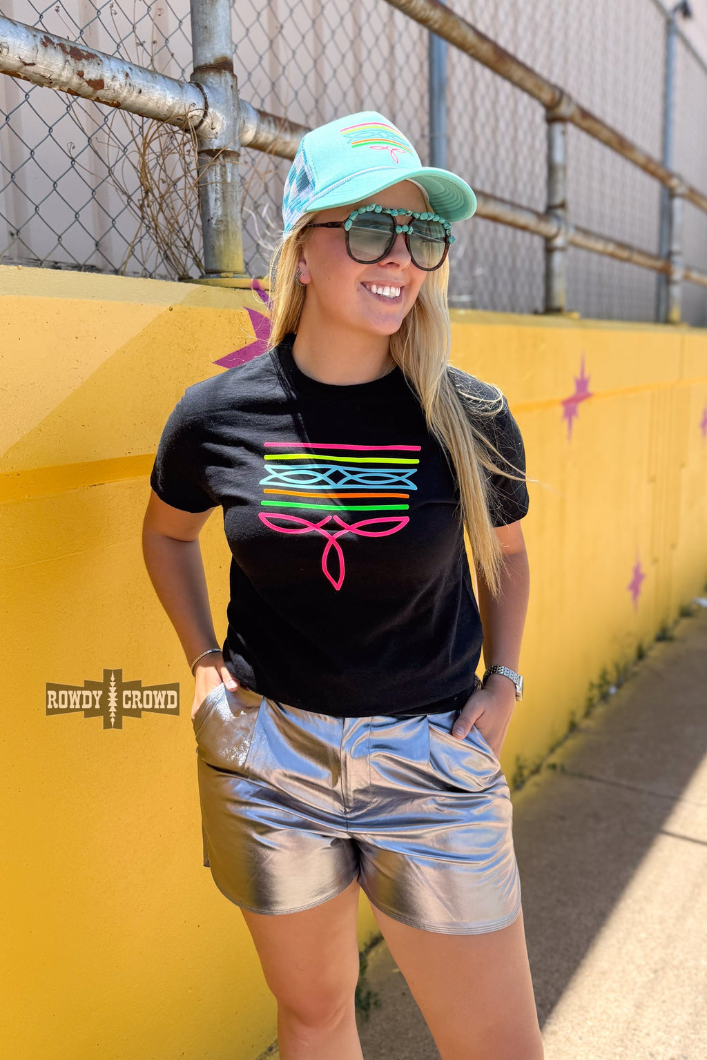 BLACK- Neon Boot Stitch Tee Rowdy Crowd Clothing
