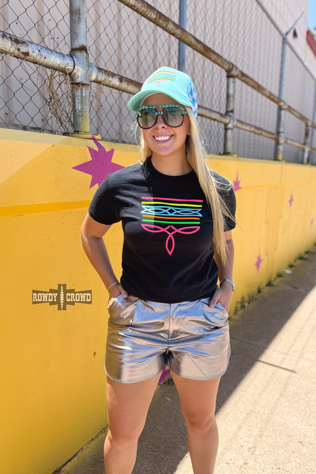 BLACK- Neon Boot Stitch Tee Rowdy Crowd Clothing
