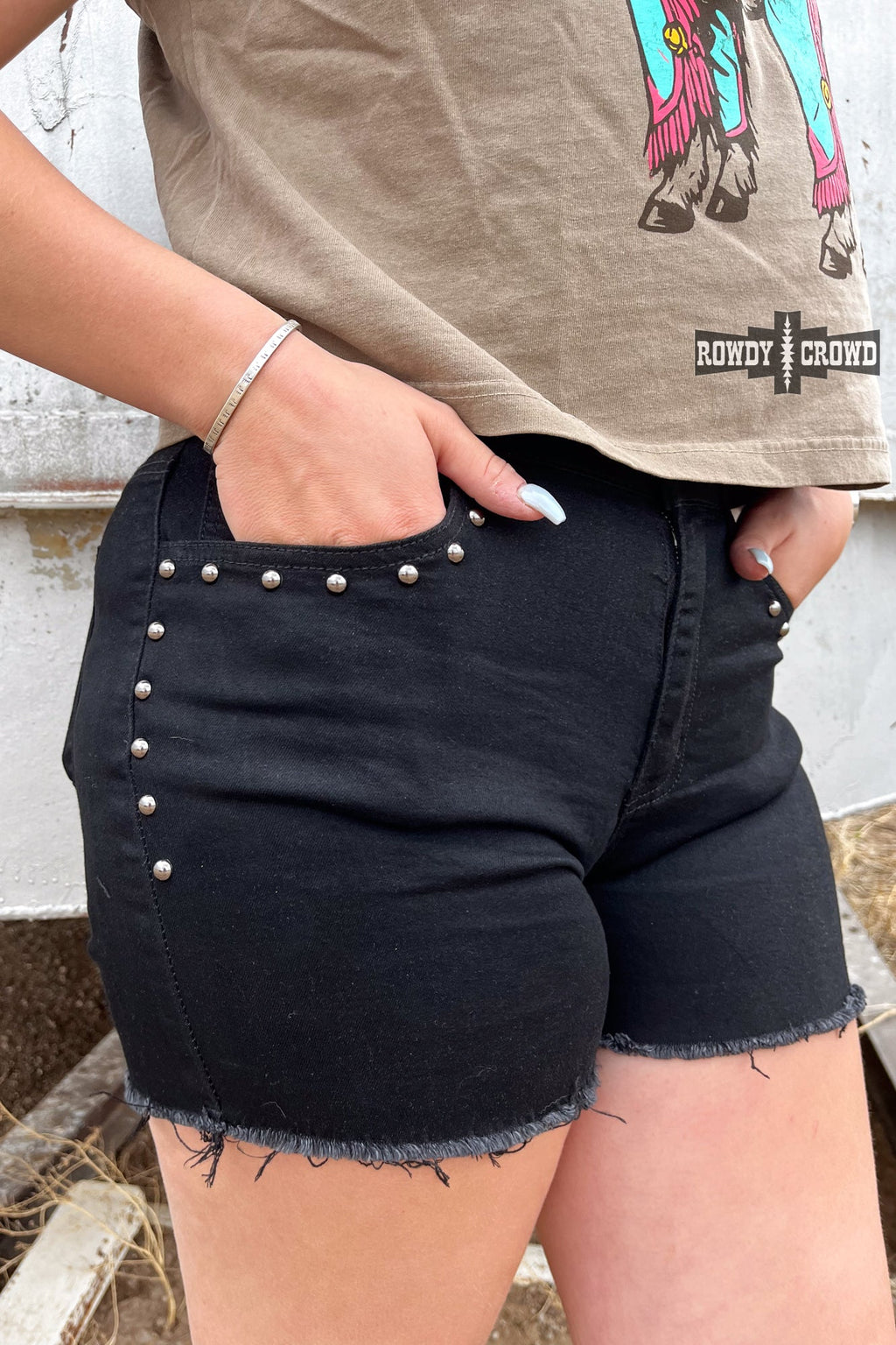 BLACK- Shenandoah Stud Shorts Rowdy Crowd Clothing