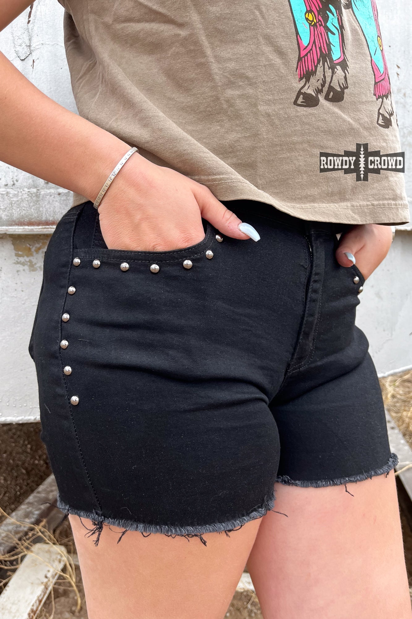 BLACK- Shenandoah Stud Shorts Rowdy Crowd Clothing