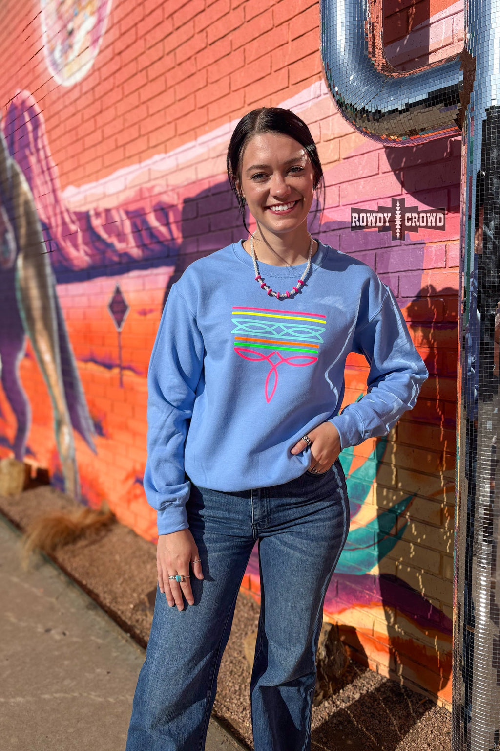 Neon Boot Stitch Sweatshirt Rowdy Crowd Clothing