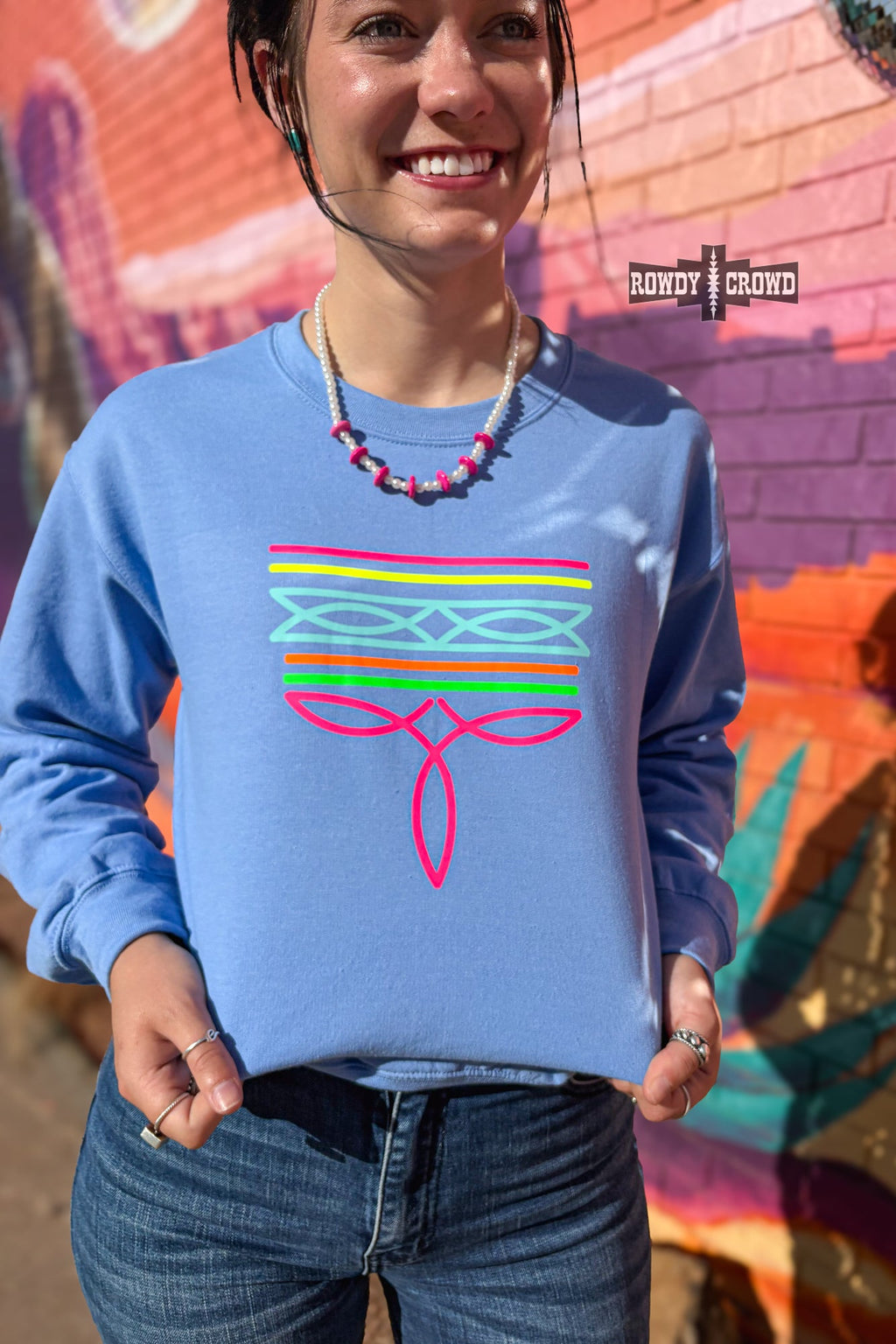 Neon Boot Stitch Sweatshirt Rowdy Crowd Clothing