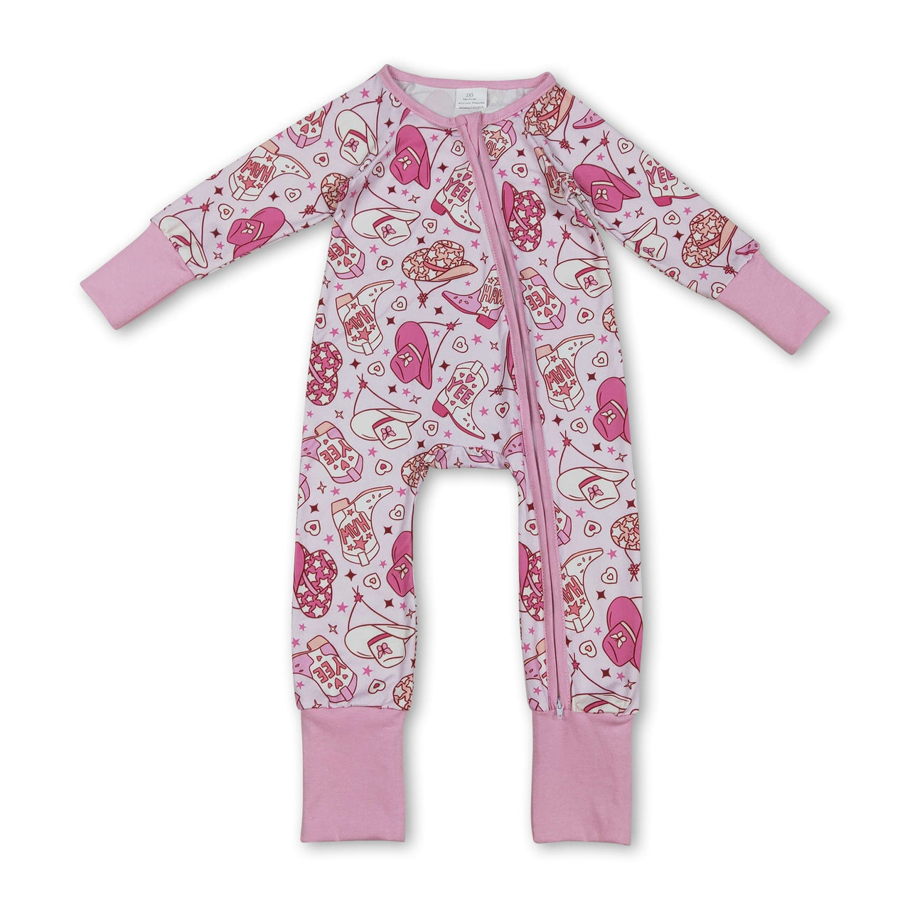Pink Heart Boots Western Valentine's Girls Romper