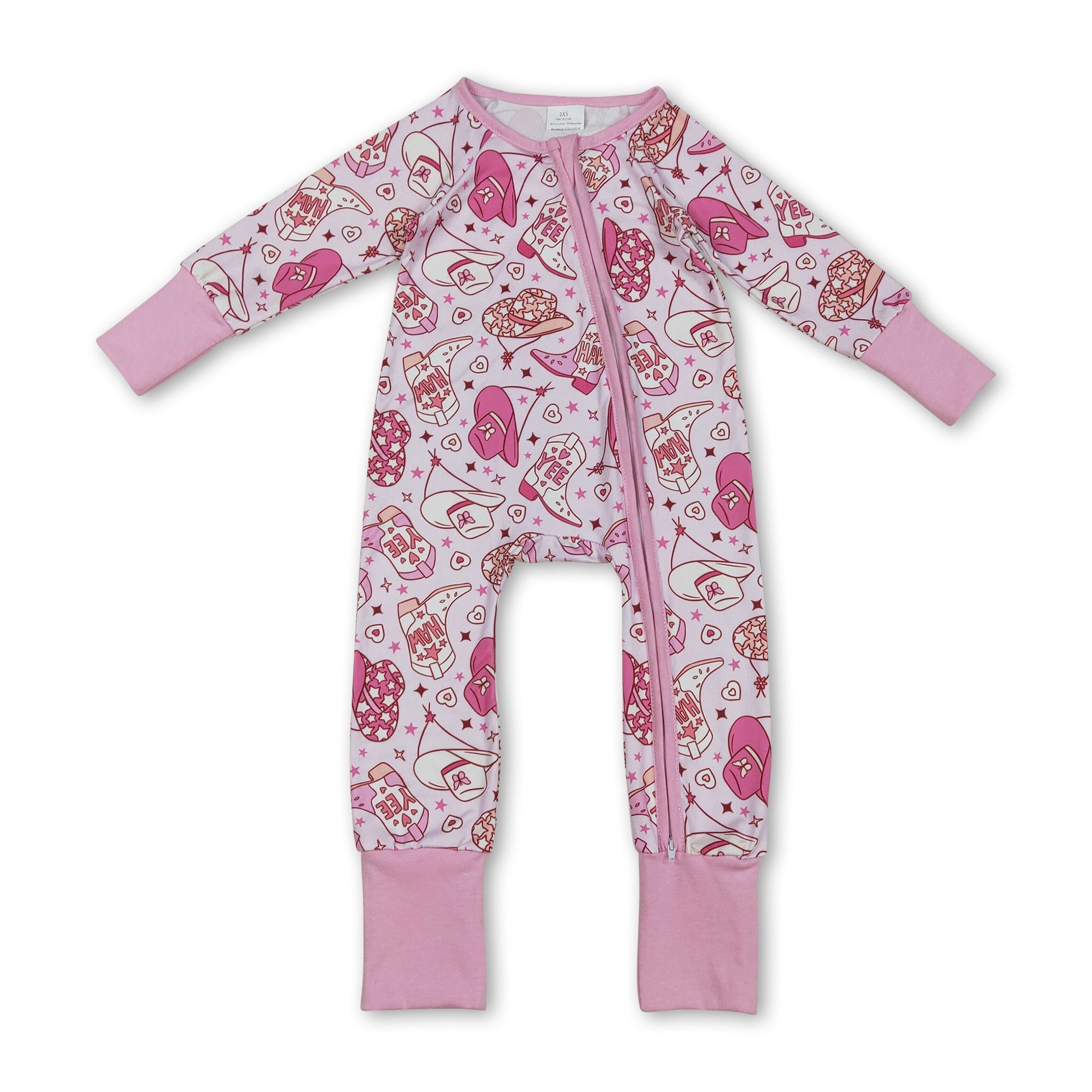 Pink Heart Boots Western Valentine's Girls Romper