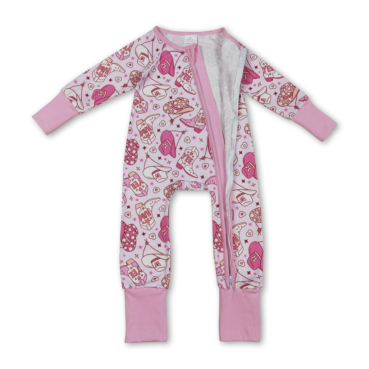 Pink Heart Boots Western Valentine's Girls Romper