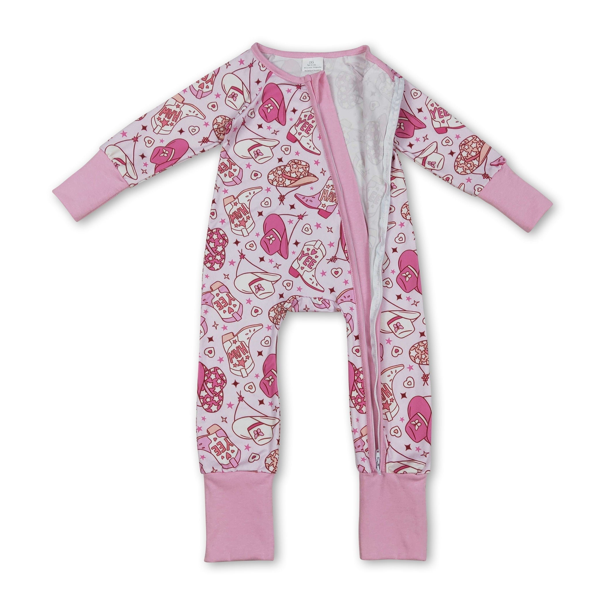 Pink Heart Boots Western Valentine's Girls Romper