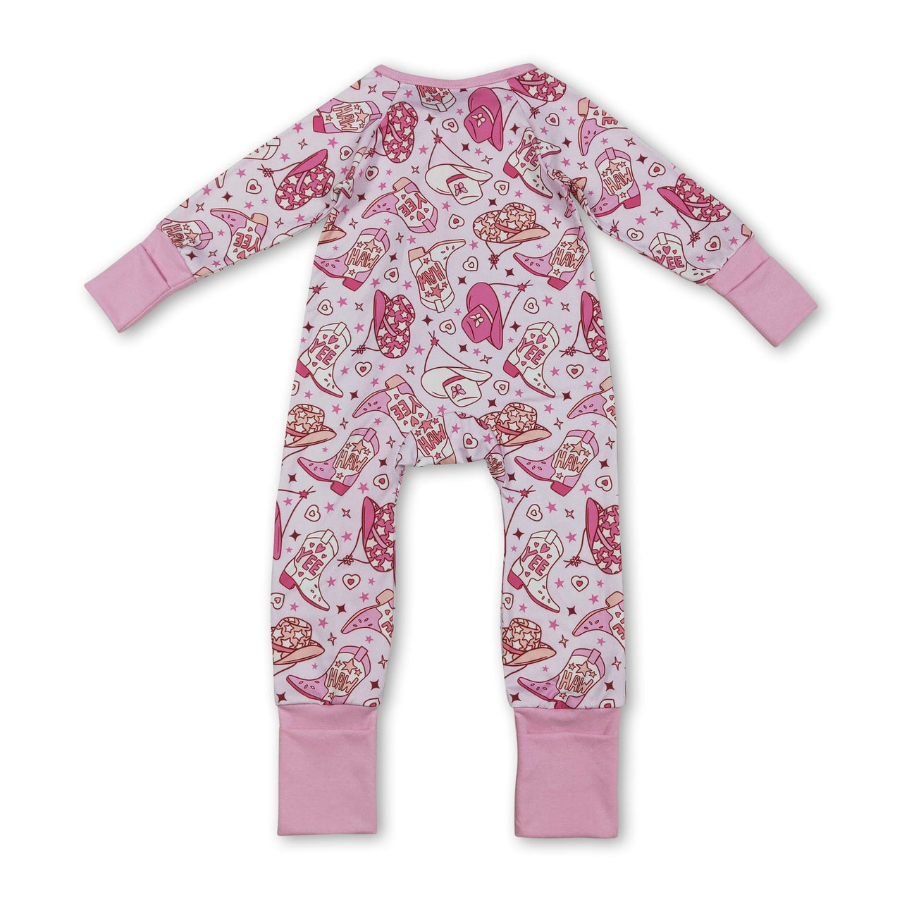 Pink Heart Boots Western Valentine's Girls Romper
