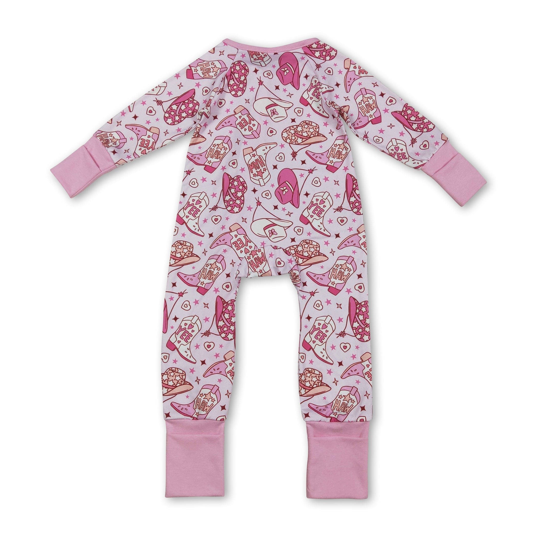 Pink Heart Boots Western Valentine's Girls Romper