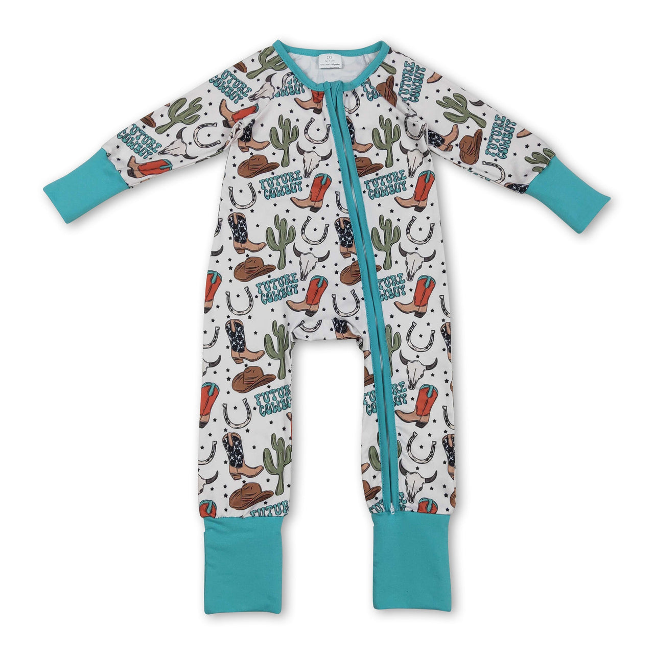 Boots & Bull Skull Western Baby Boy Zip Romper