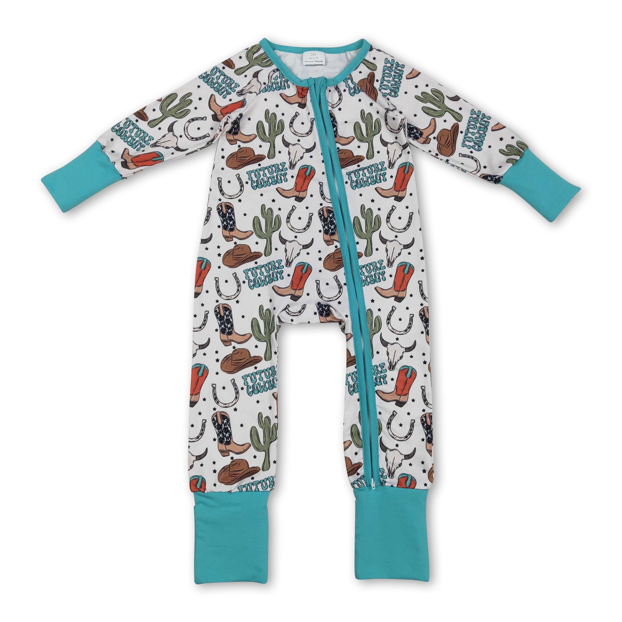 Boots & Bull Skull Western Baby Boy Zip Romper