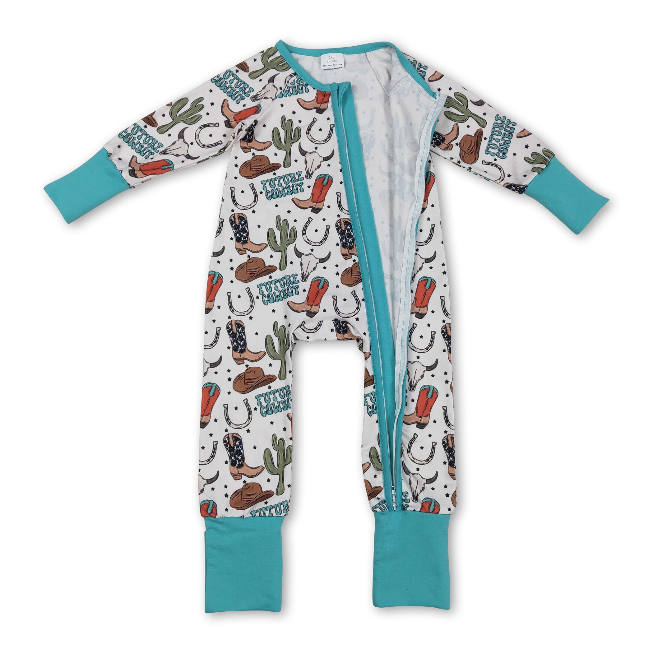 Boots & Bull Skull Western Baby Boy Zip Romper