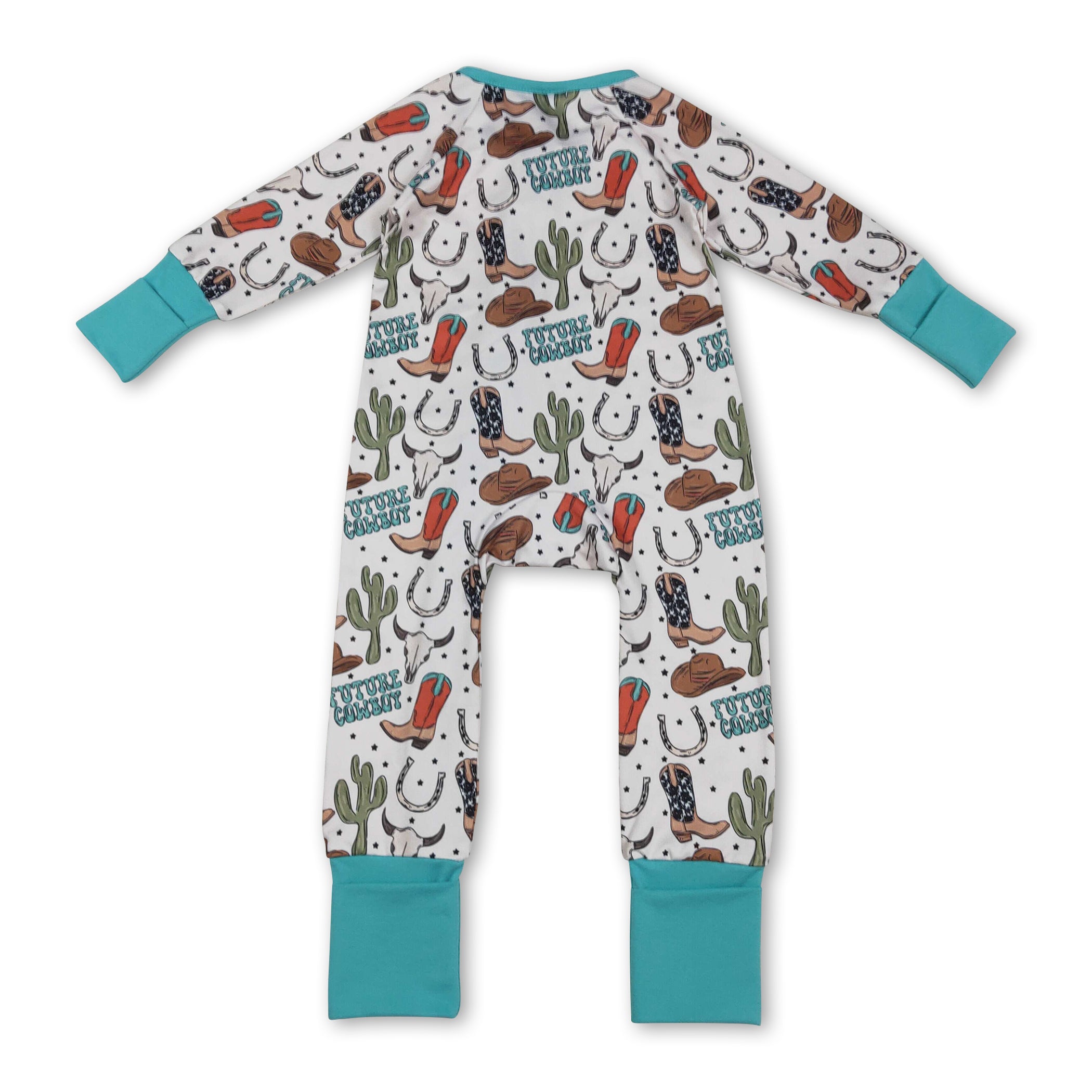 Boots & Bull Skull Western Baby Boy Zip Romper