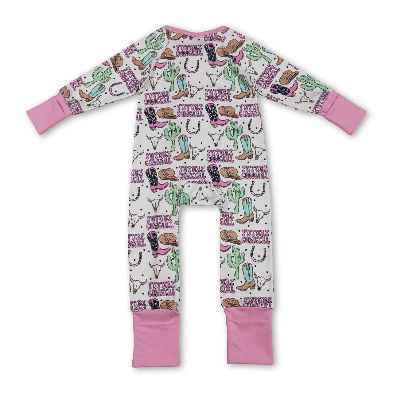 Boots & Bull Skull Western Baby Girl Zip Romper