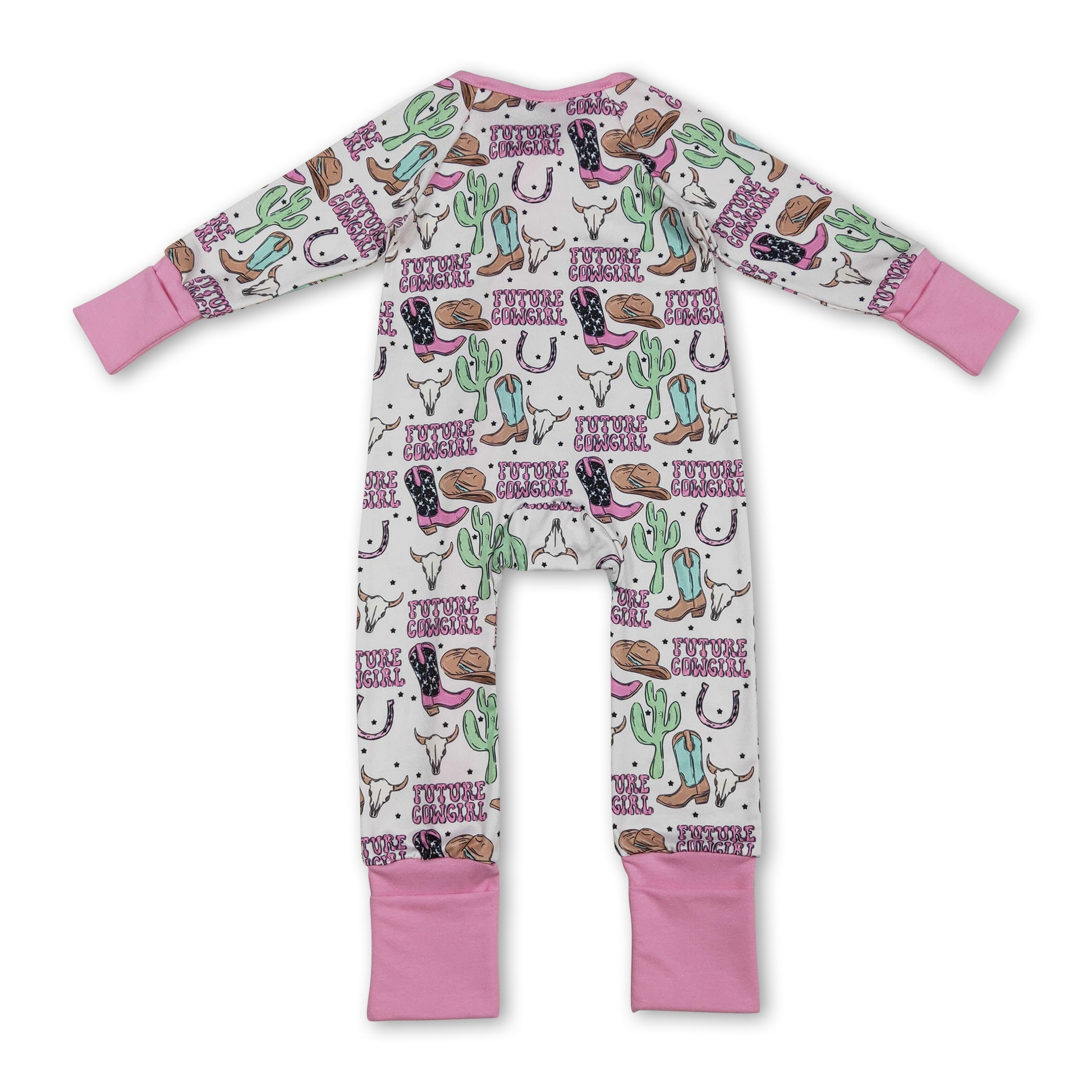 Boots & Bull Skull Western Baby Girl Zip Romper