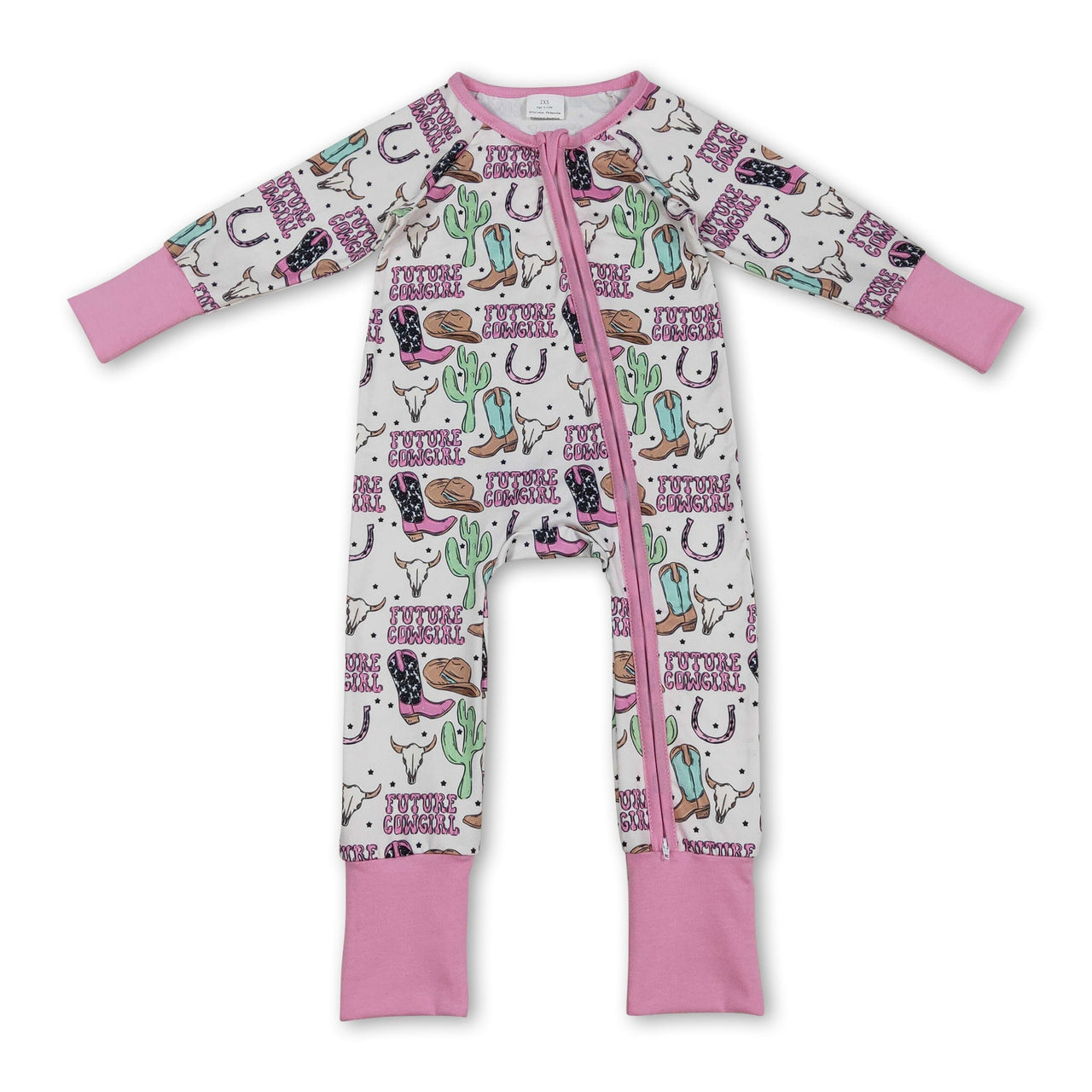 Boots & Bull Skull Western Baby Girl Zip Romper
