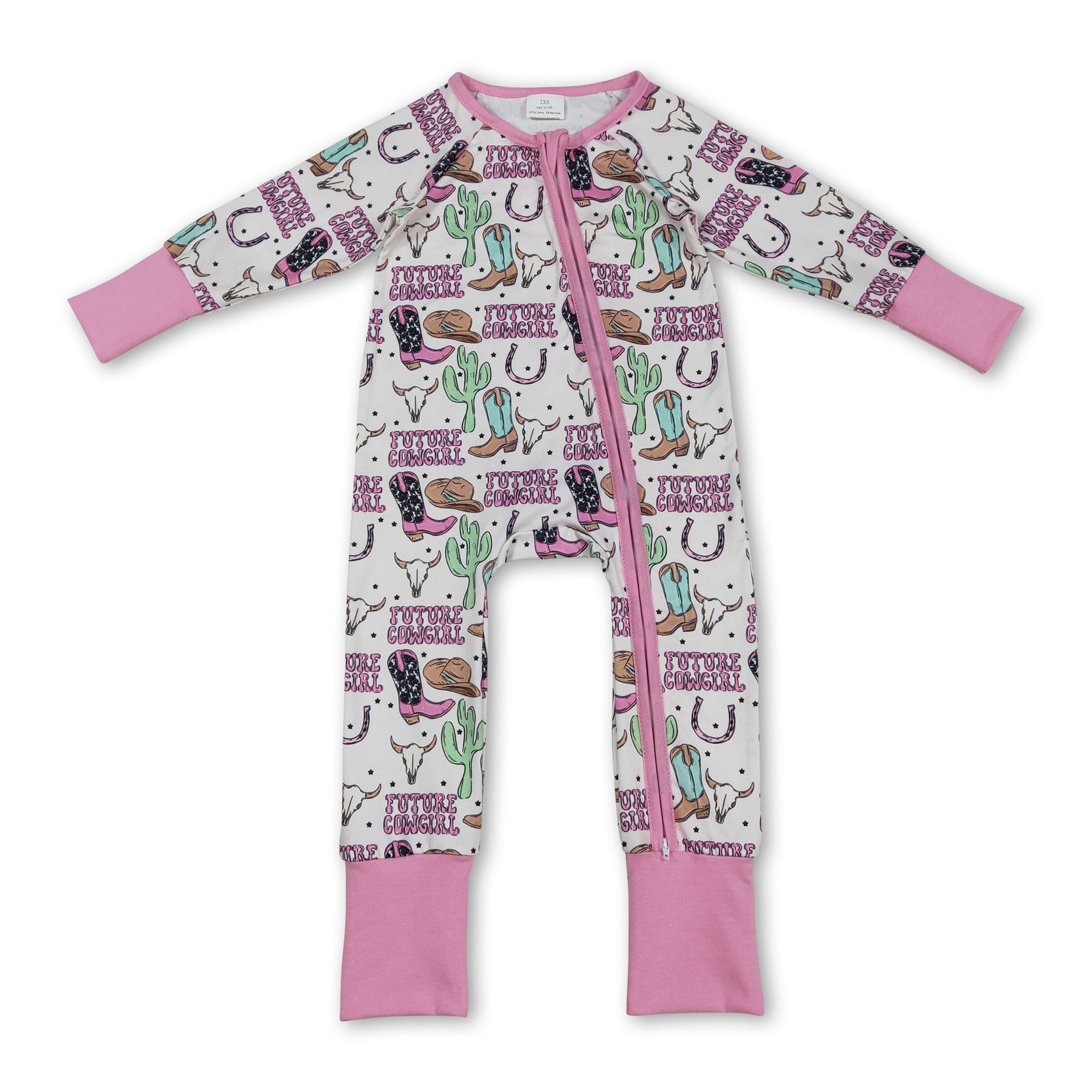 Boots & Bull Skull Western Baby Girl Zip Romper