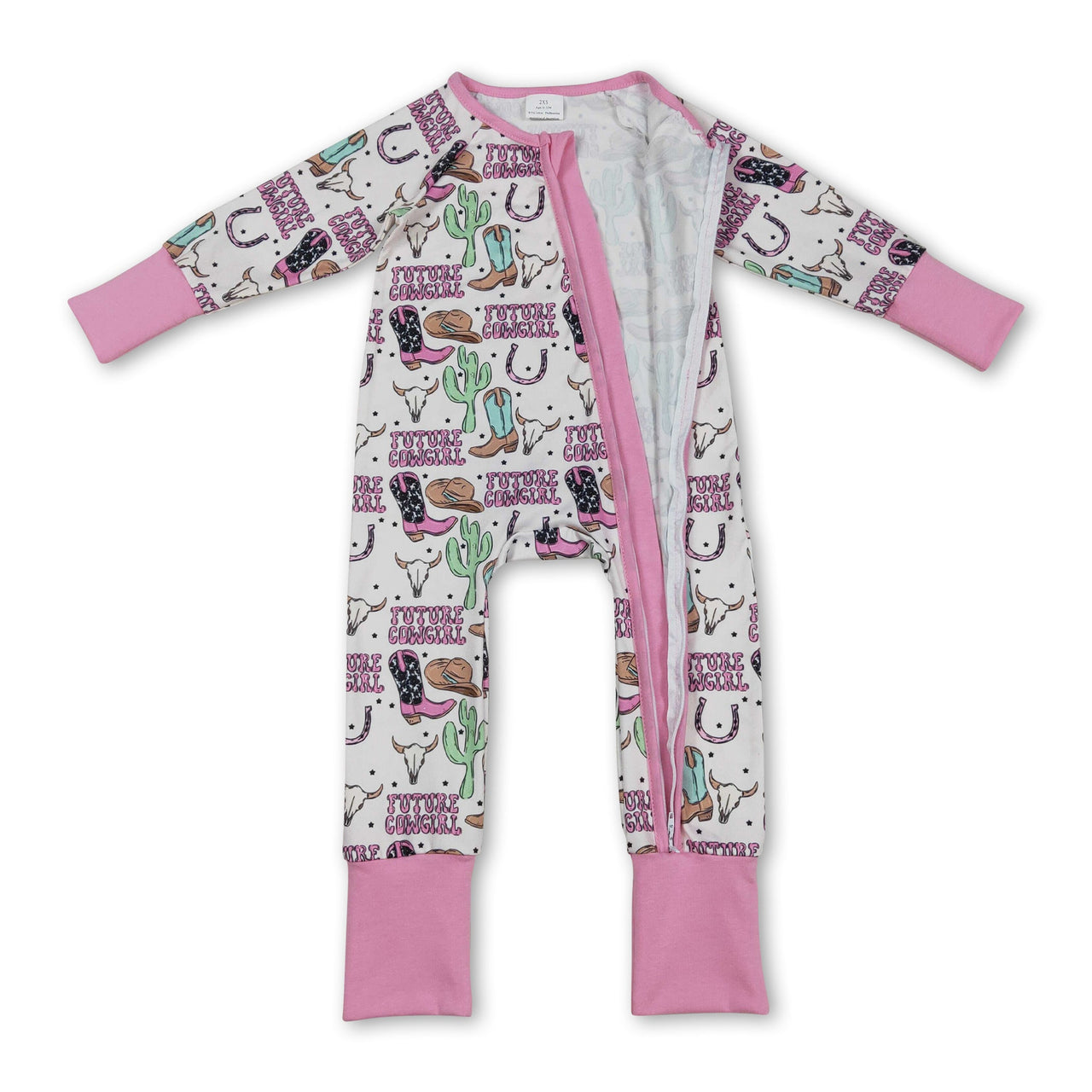 Boots & Bull Skull Western Baby Girl Zip Romper