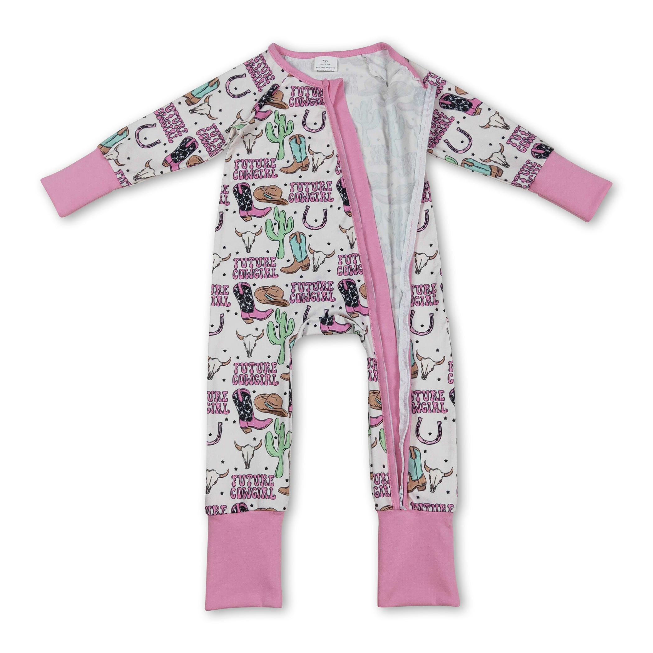 Boots & Bull Skull Western Baby Girl Zip Romper