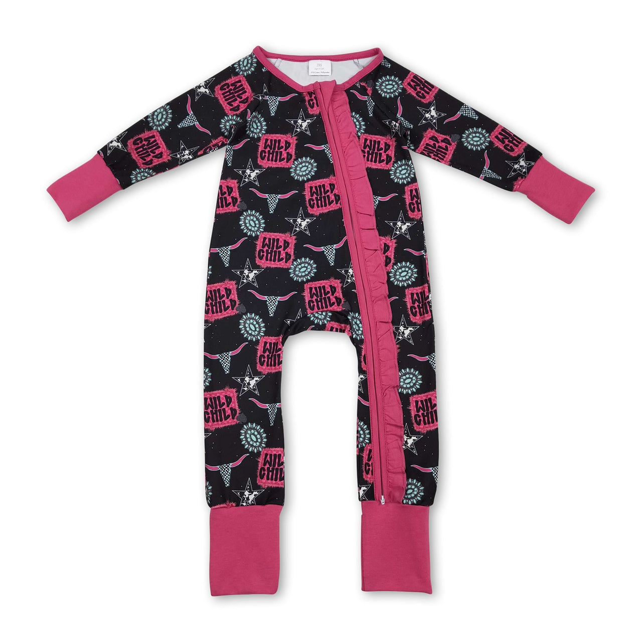 Turquoise Bull Skull Western Girls Zip Romper