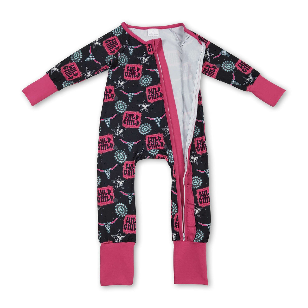 Turquoise Bull Skull Western Girls Zip Romper