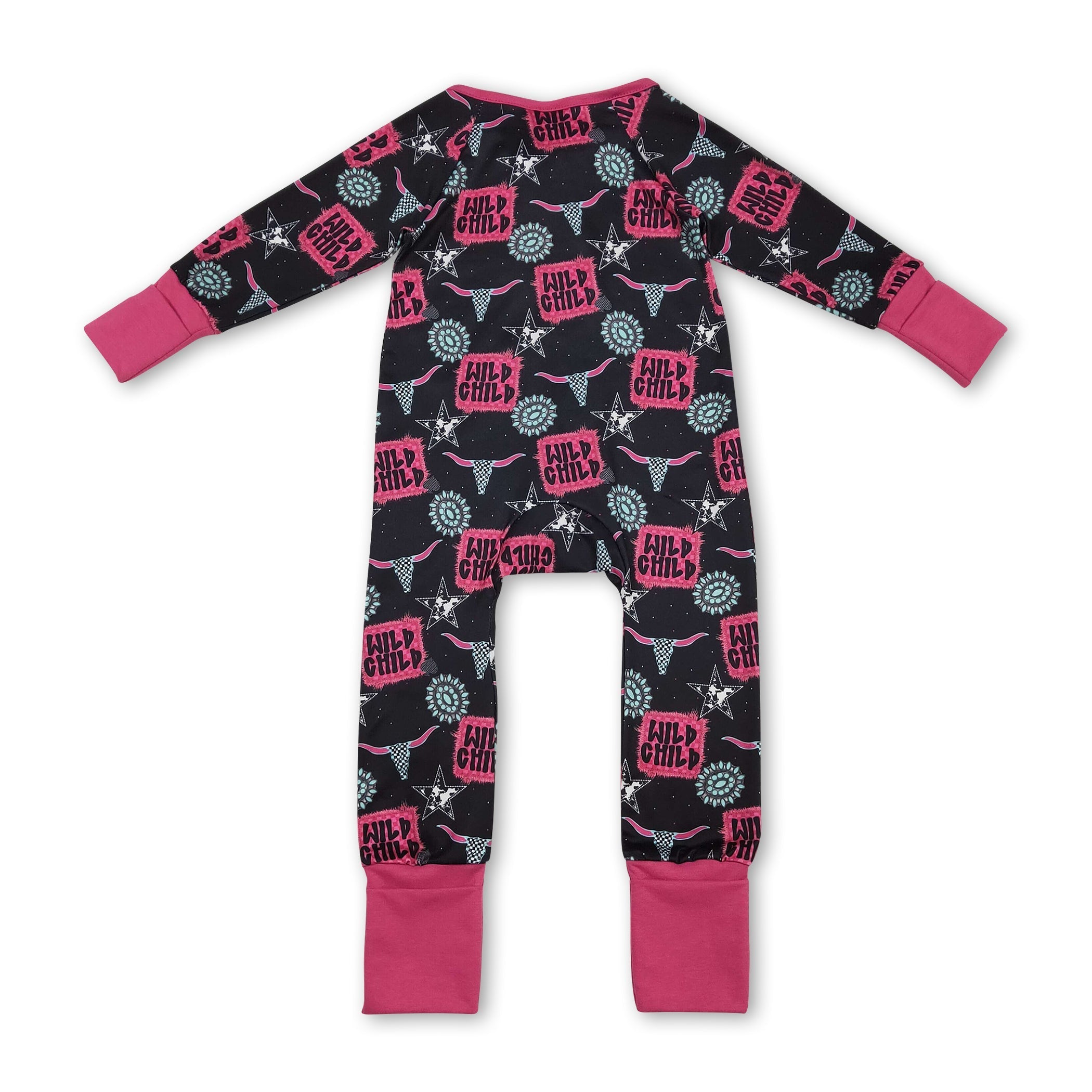 Turquoise Bull Skull Western Girls Zip Romper