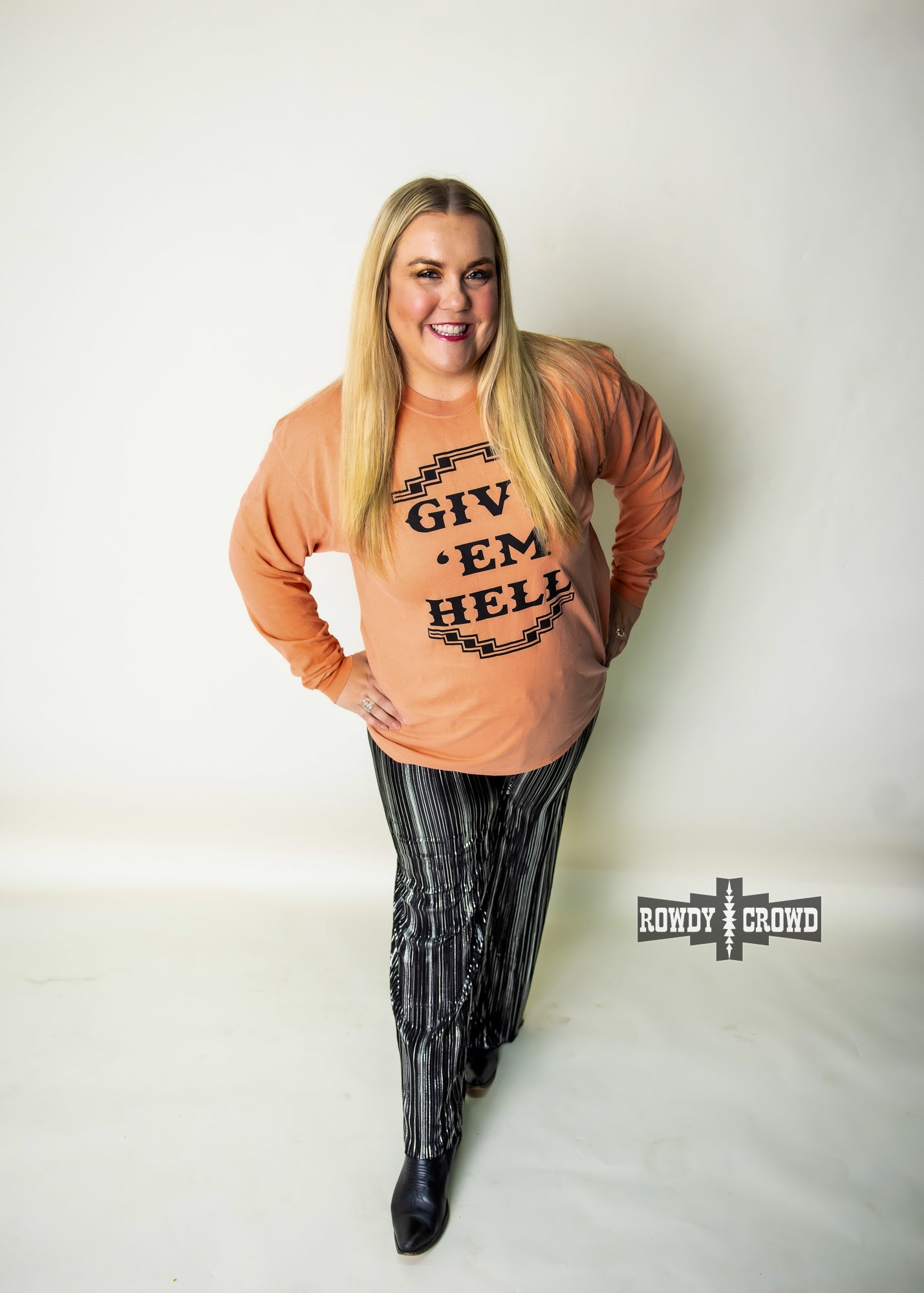Give 'Em Hell Long Sleeve Tee Rowdy Crowd Clothing