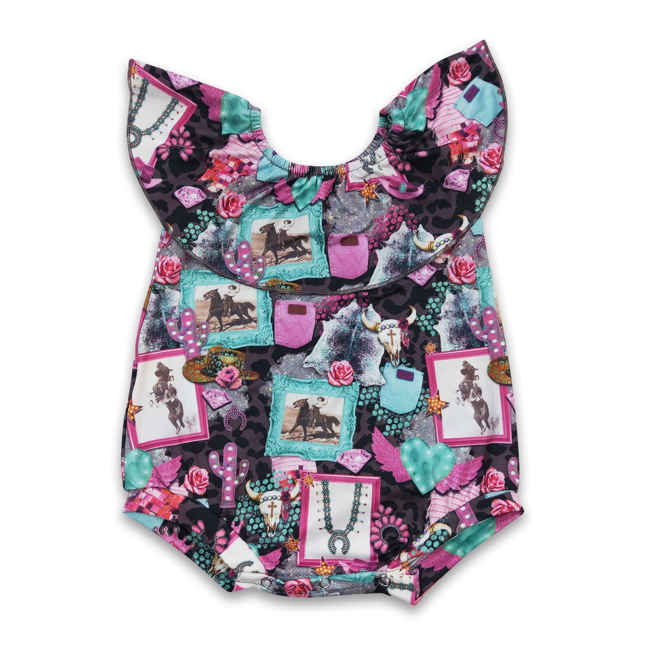 Horse & Cactus Rodeo Western Baby Girl Romper