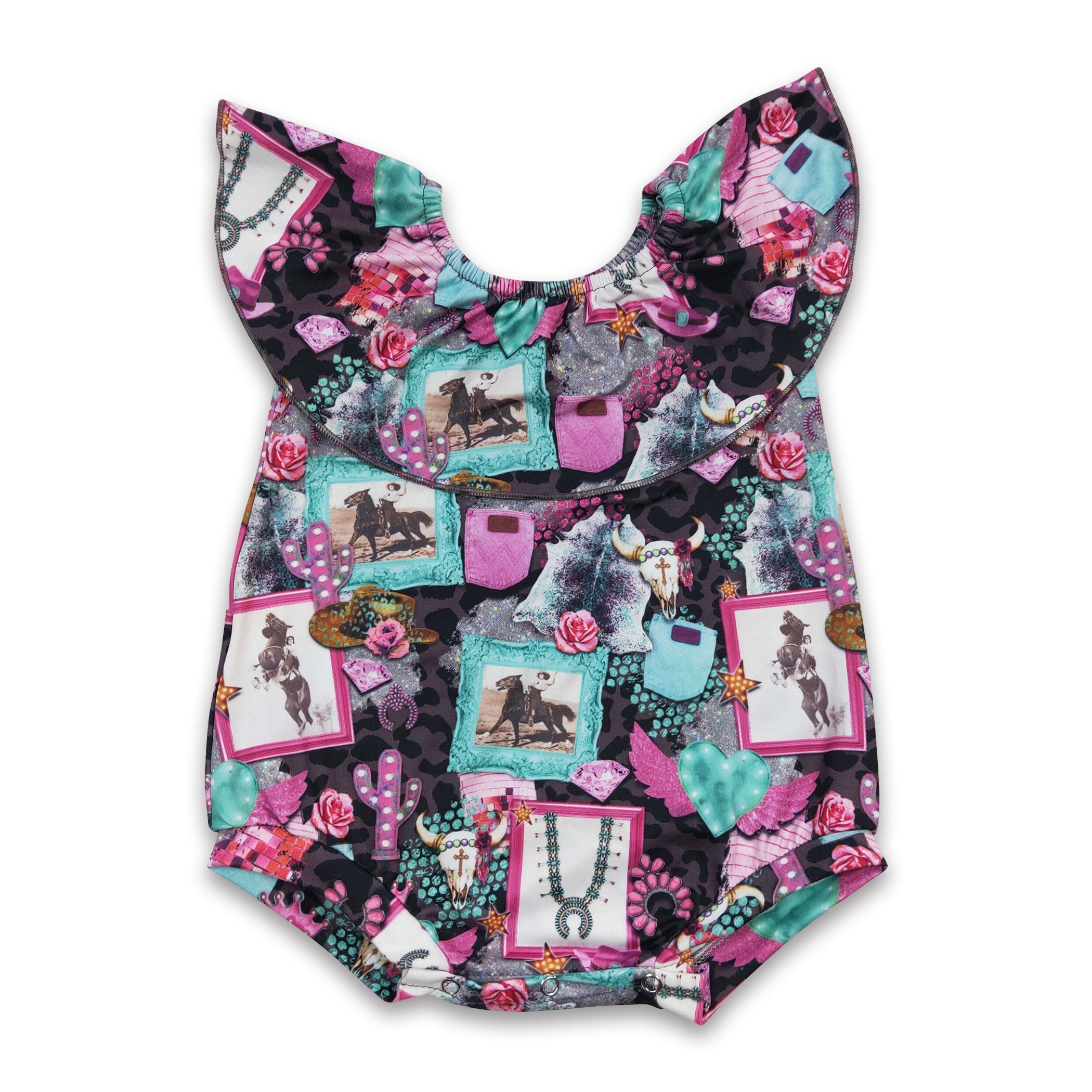 Horse & Cactus Rodeo Western Baby Girl Romper