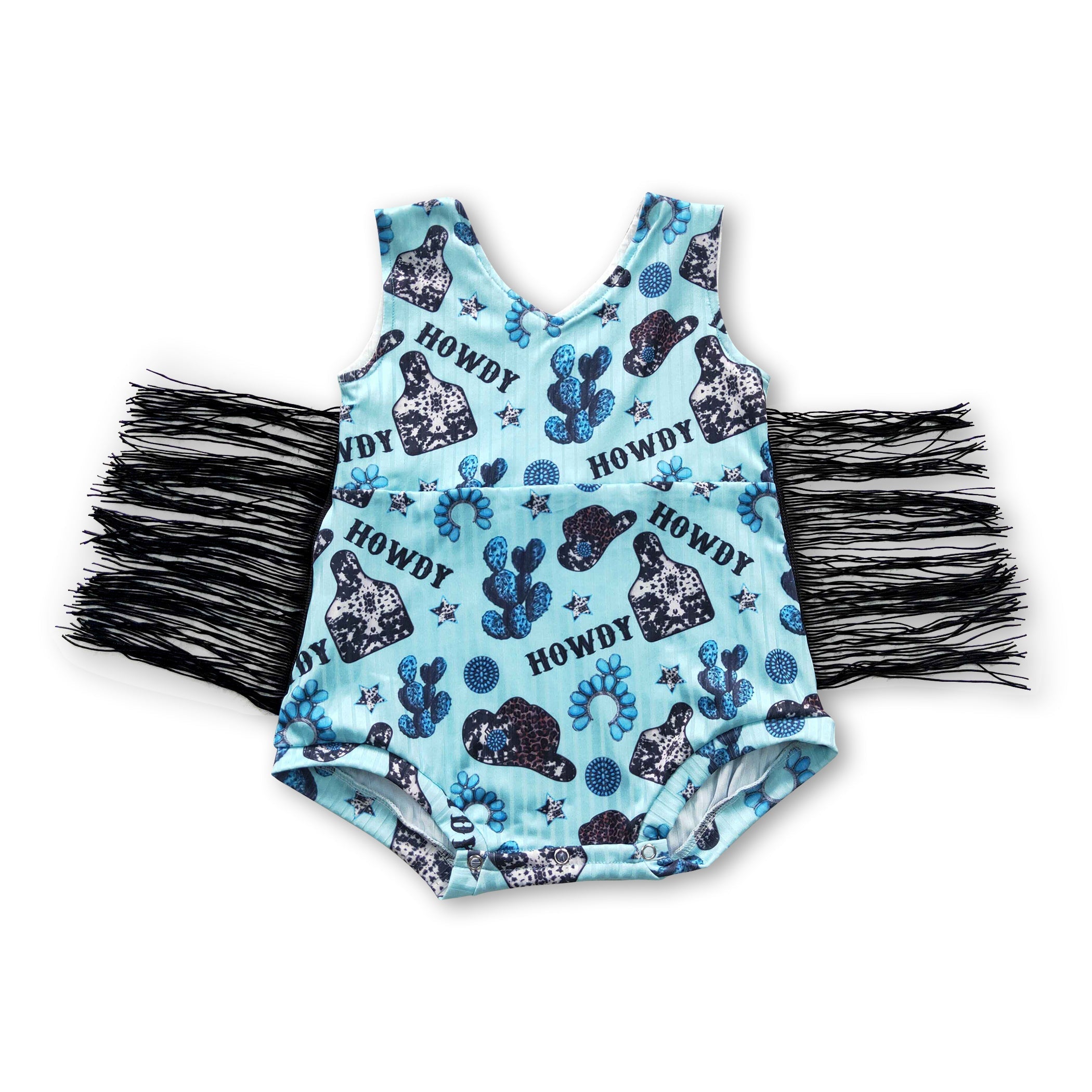 Howdy Cactus Fringe Western Baby Girl Romper