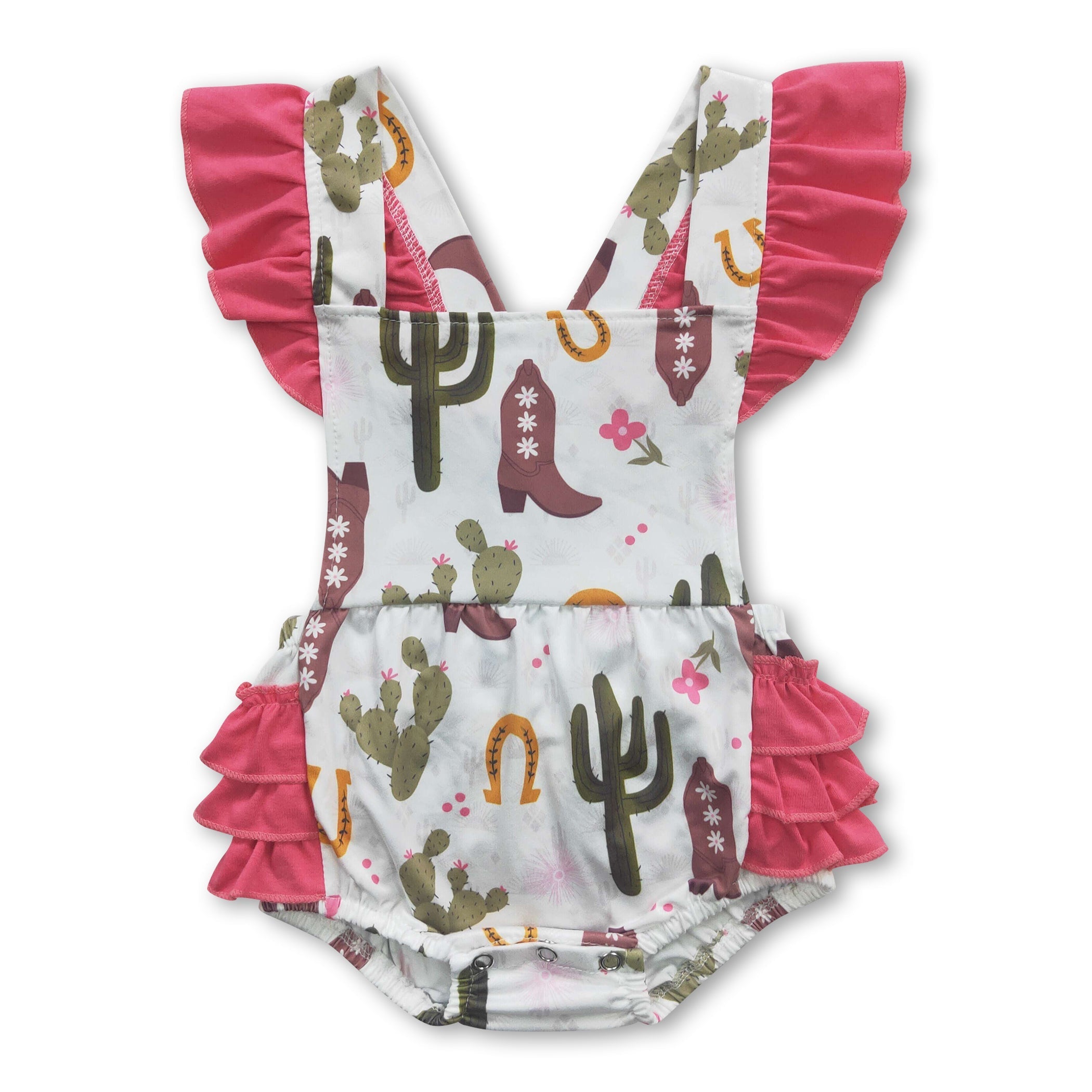 Cactus & Boots Western Baby Girl Bubble Romper