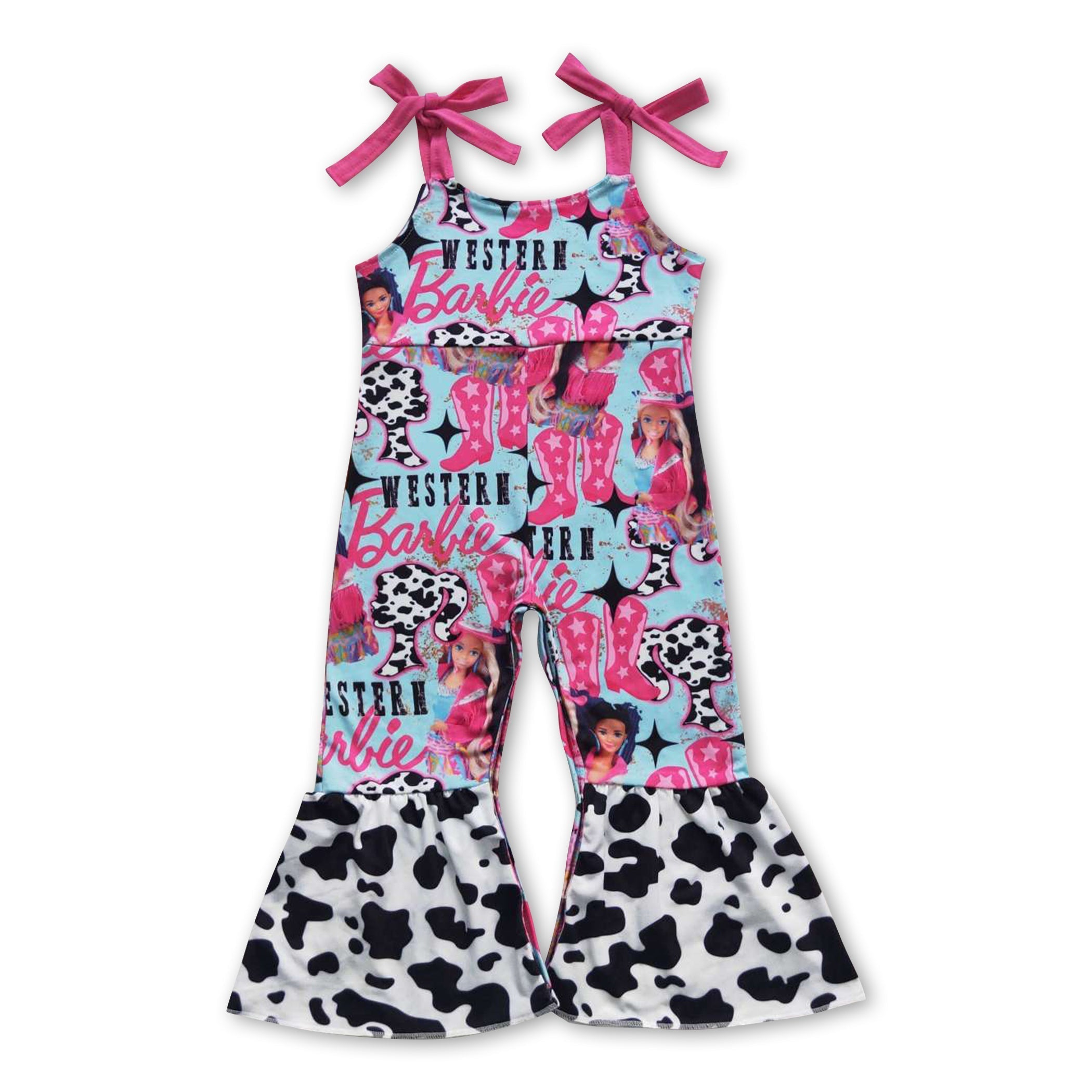Western Cow Print Bell Bottom Girls Jumpsuit