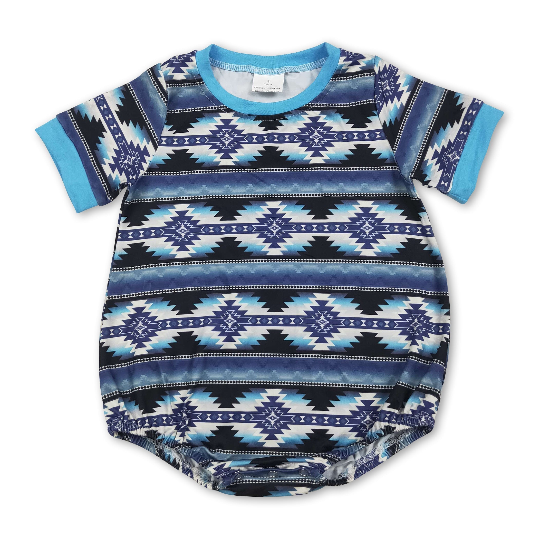 Blue & Black Aztec Baby Boy Western Romper