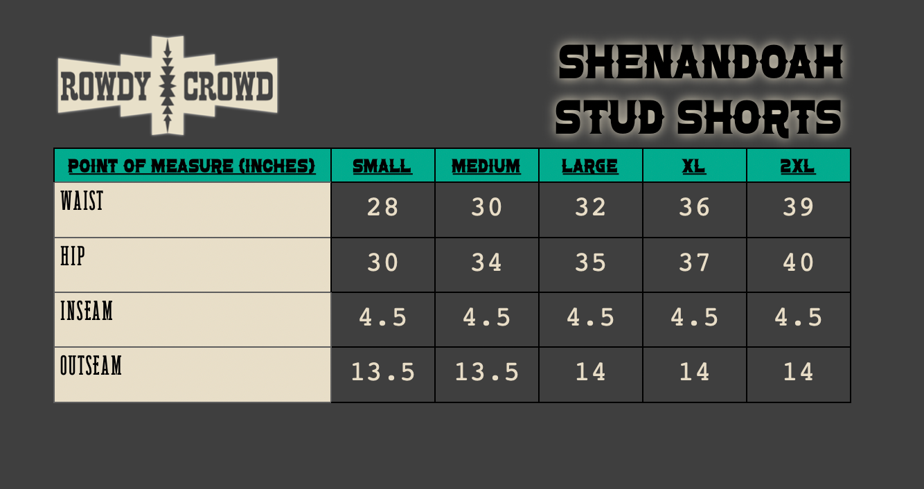 BLACK- Shenandoah Stud Shorts Rowdy Crowd Clothing