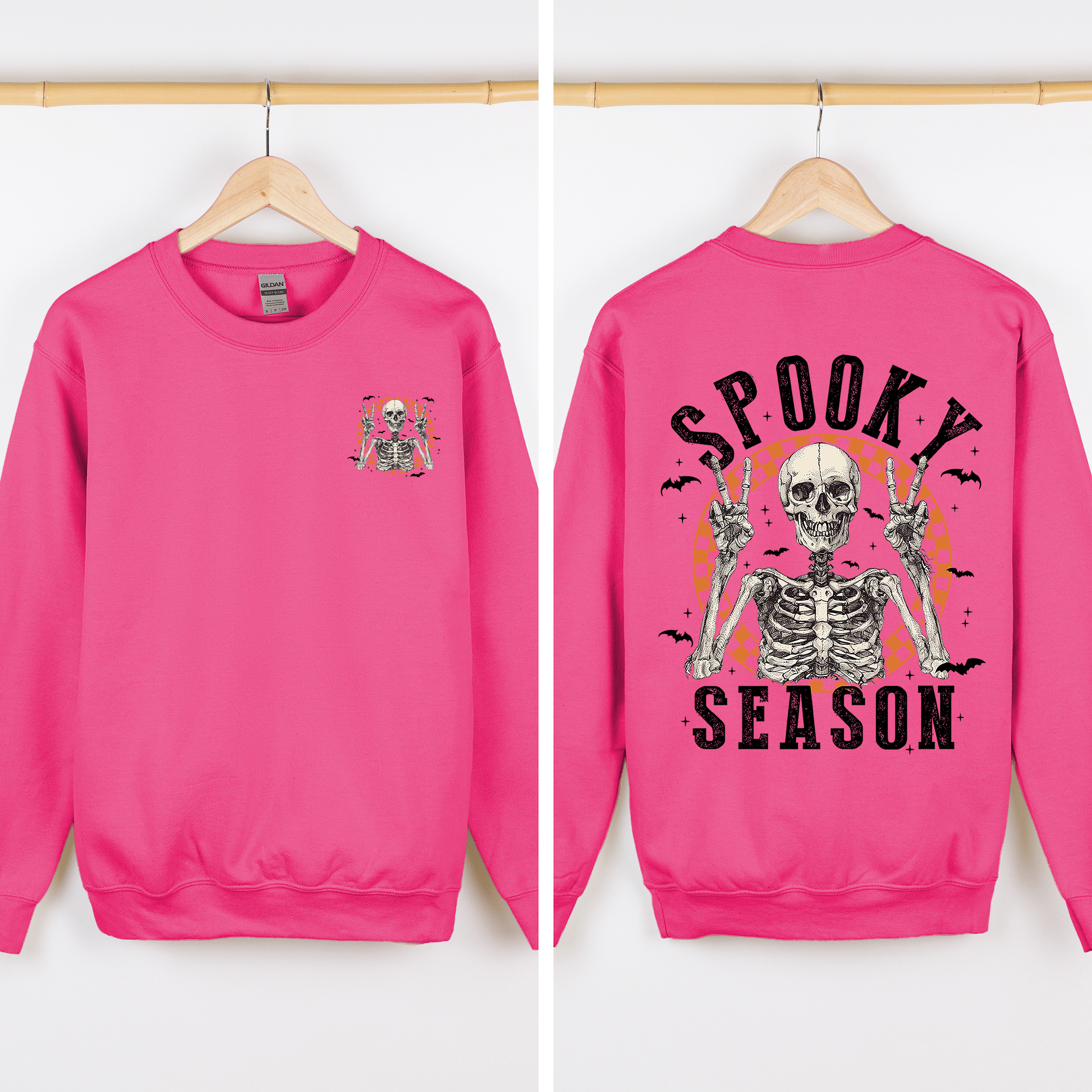 Spooky Season Front And Back Skeleton Halloween Graphic Design For Autumn Nights Sweatshirt