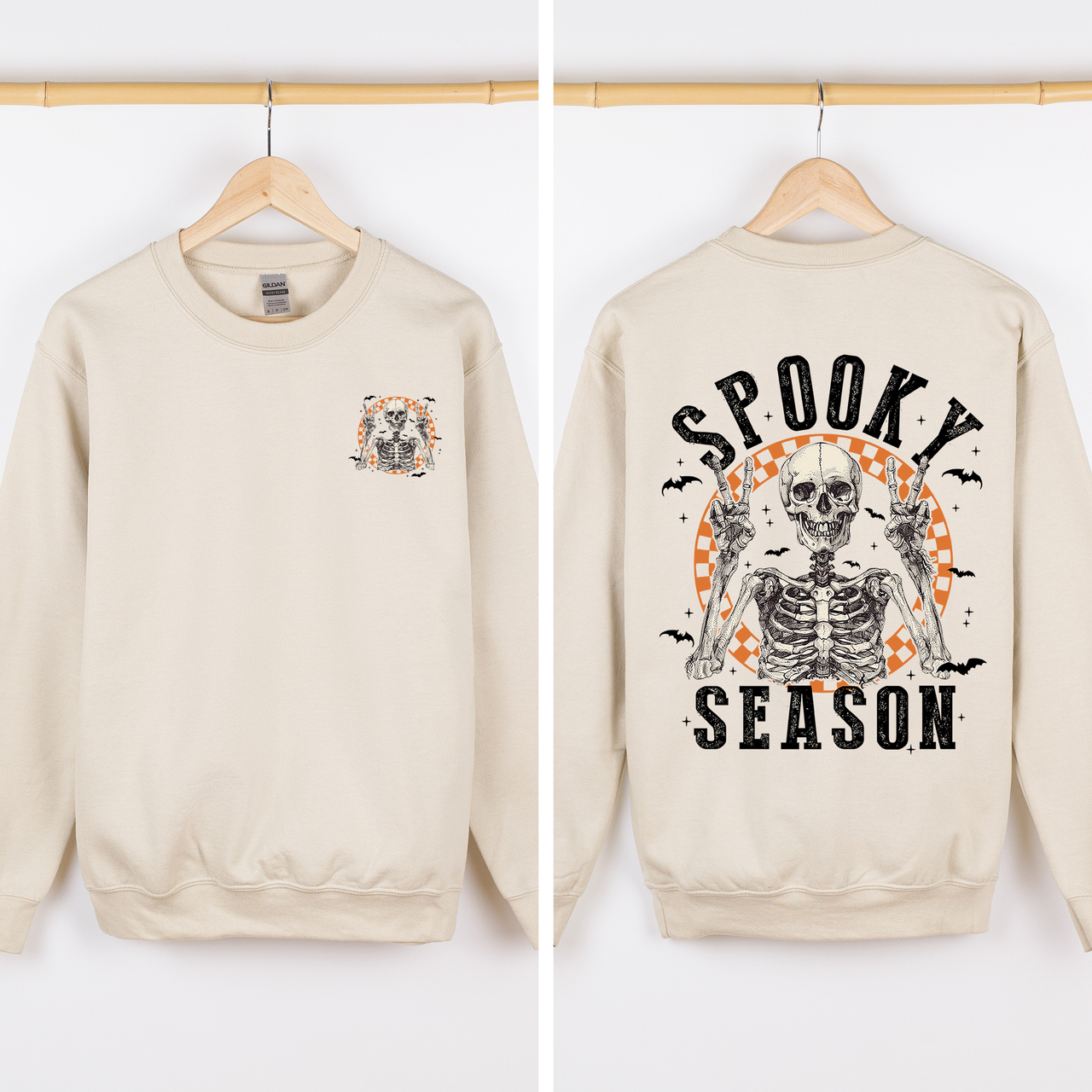 Spooky Season Front And Back Skeleton Halloween Graphic Design For Autumn Nights Sweatshirt