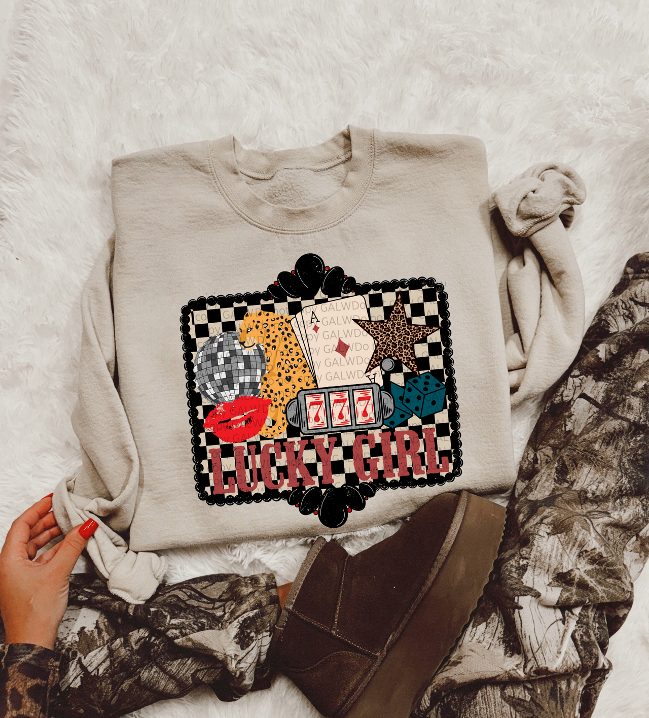 Lucky Girl Checker Collage Graphic Tee