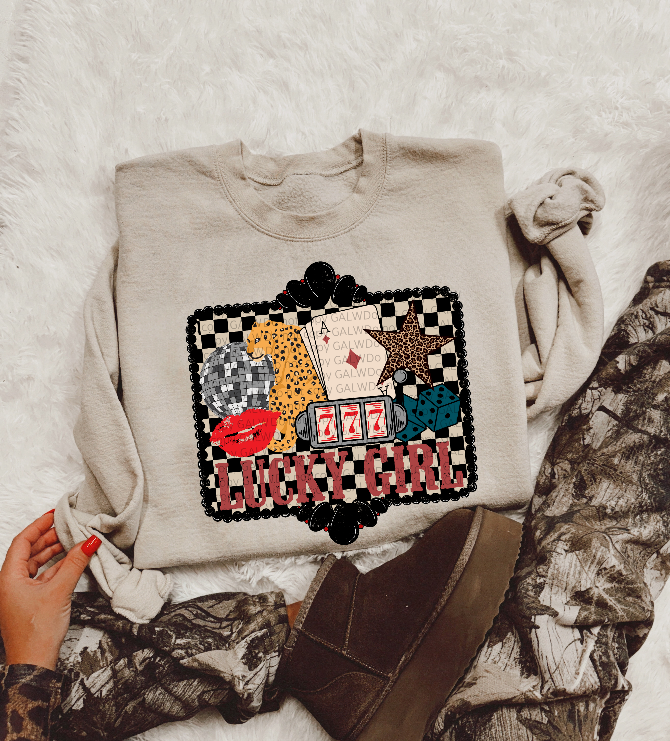 Lucky Girl Checker Collage Graphic Tee