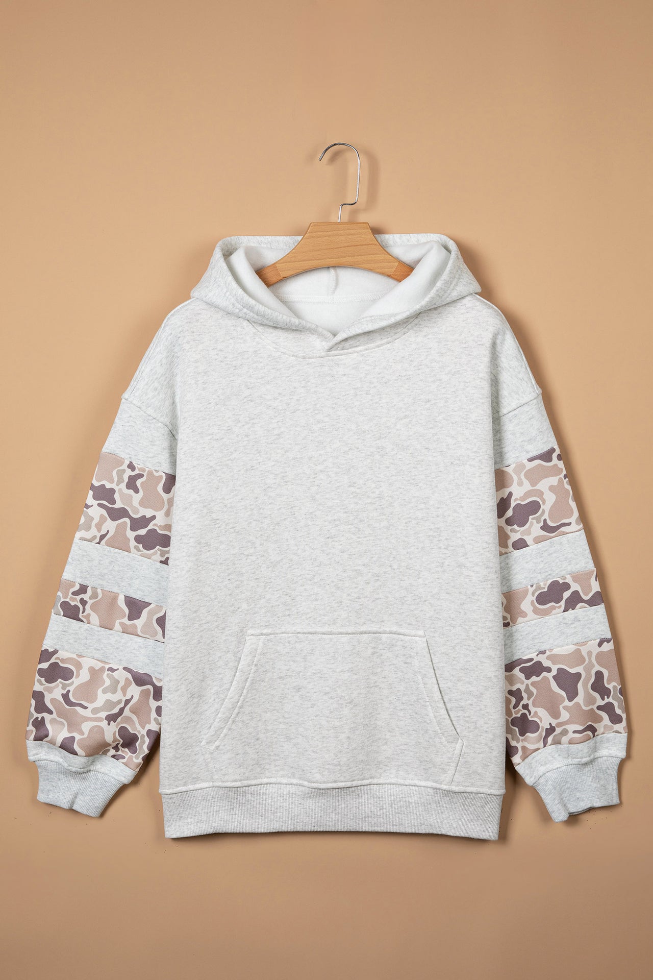 Light Grey Patchwork Camo Long Sleeve Hoodie