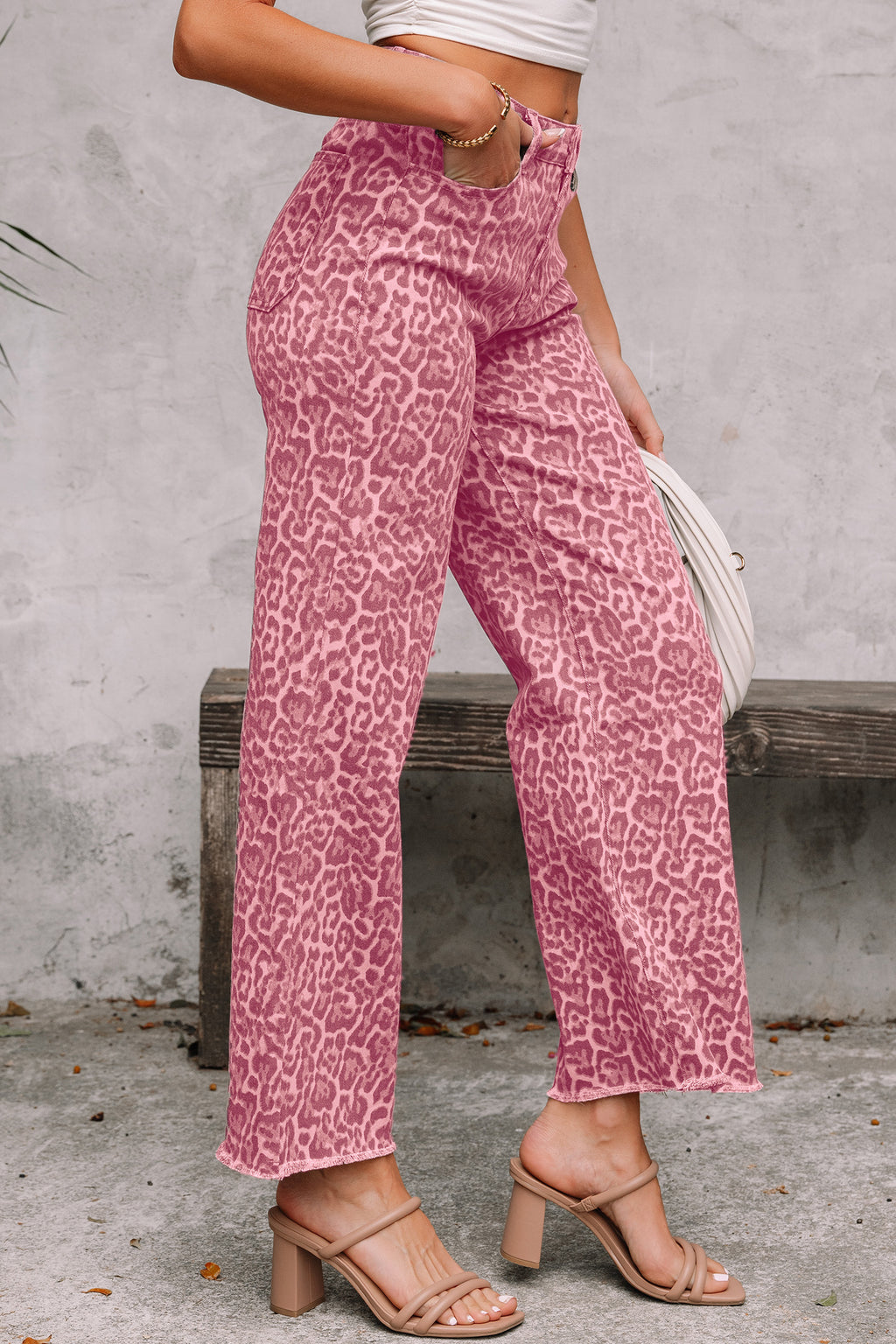 Brown leopard wide leg jeans, view 15