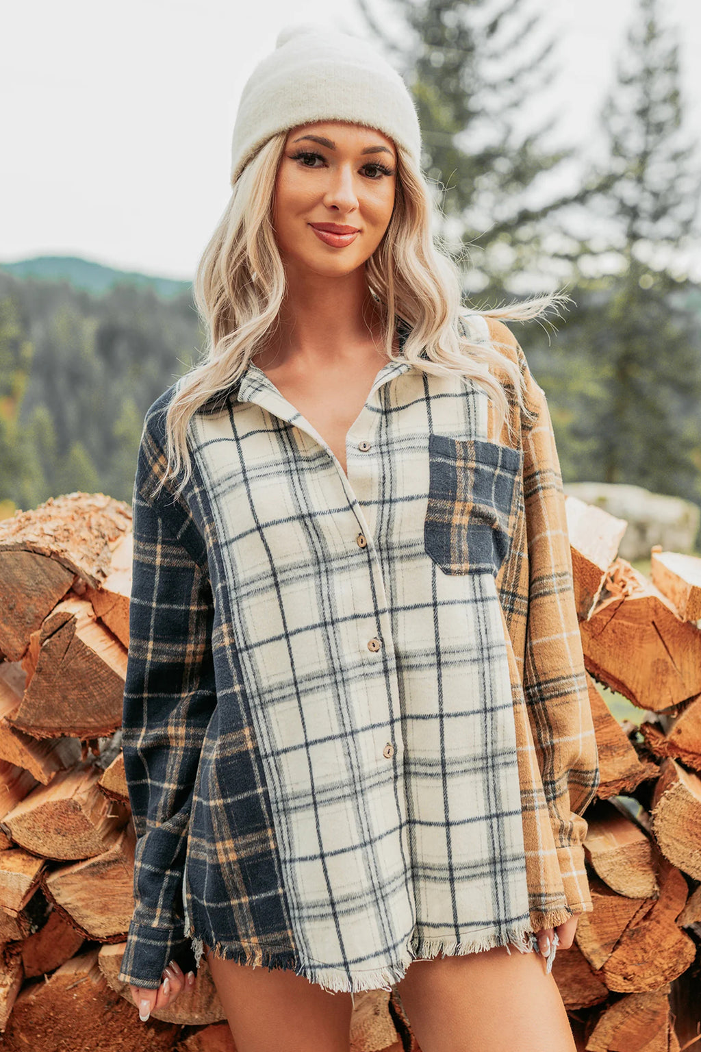 Multicolour Plaid Button-Up Long Sleeve Shift Silhouette Shacket Dear-Lover Dropshipping