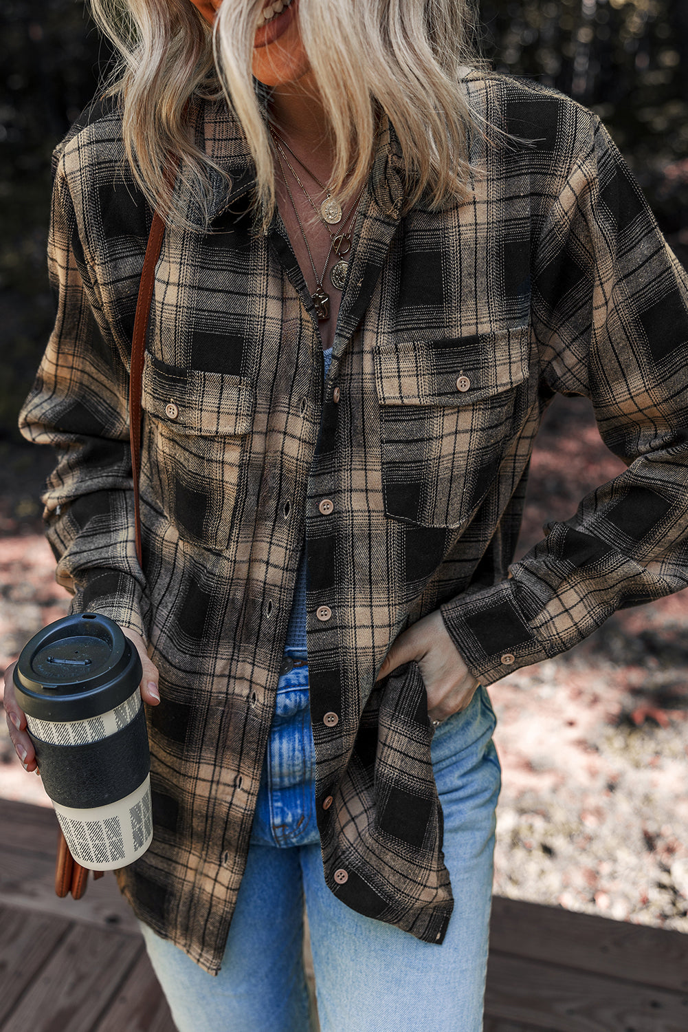 Multicolour Retro Plaid Double Flap Pocket Brushed Shacket Dear-Lover Dropshipping