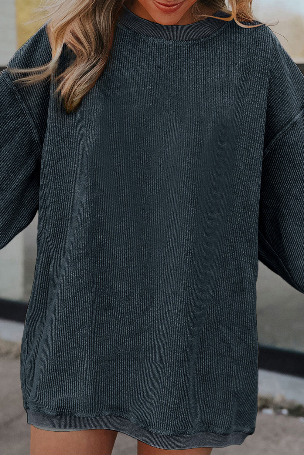 Smoke gray corduroy sweatshirt, view 26