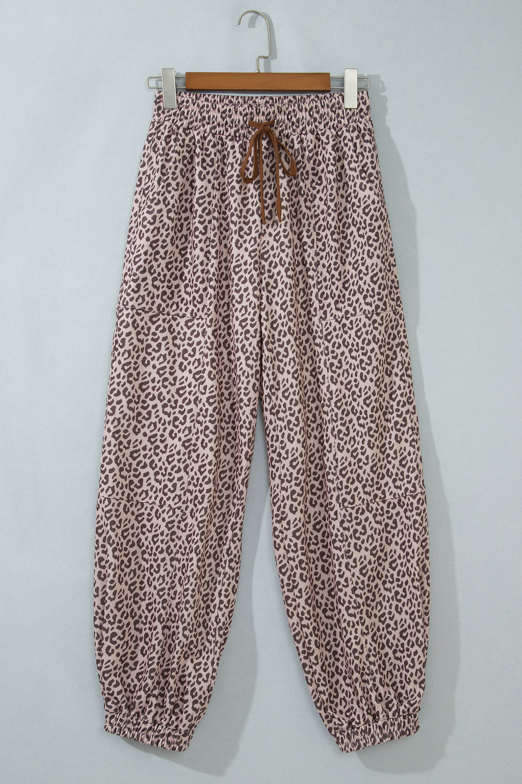 Khaki Leopard Print Elastic Waist Ankle Length Pants Dear-Lover Dropshipping